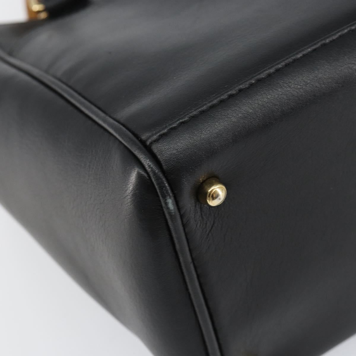 GUCCI Bamboo Hand Bag Leather Black Gold 000 122 0316 Auth ep12030