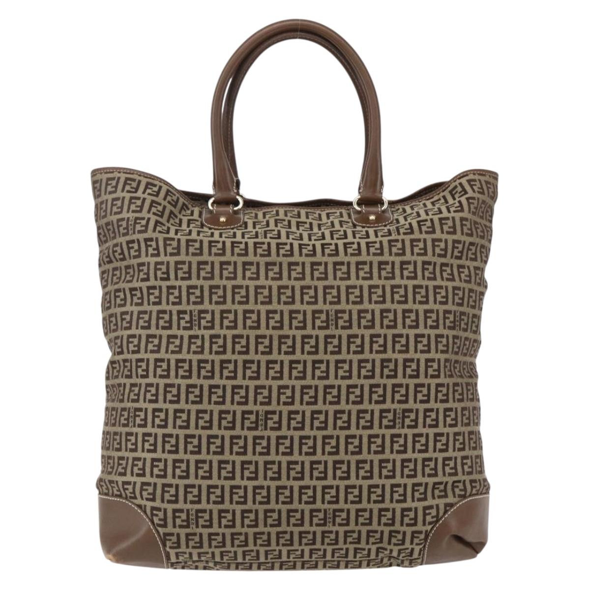 FENDI Zucchino Canvas Tote Bag Beige Gold Auth ep12032