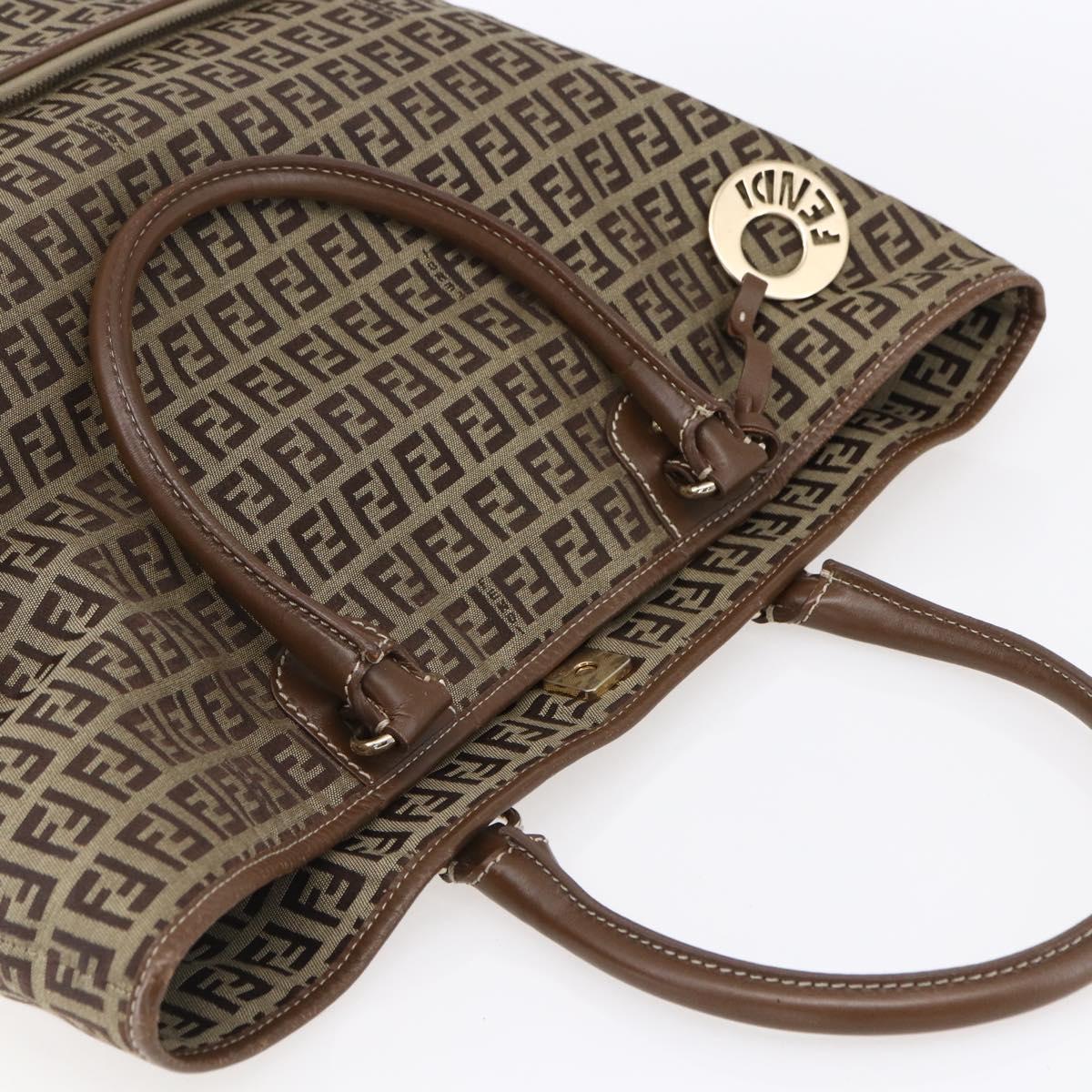 FENDI Zucchino Canvas Tote Bag Beige Gold Auth ep12032