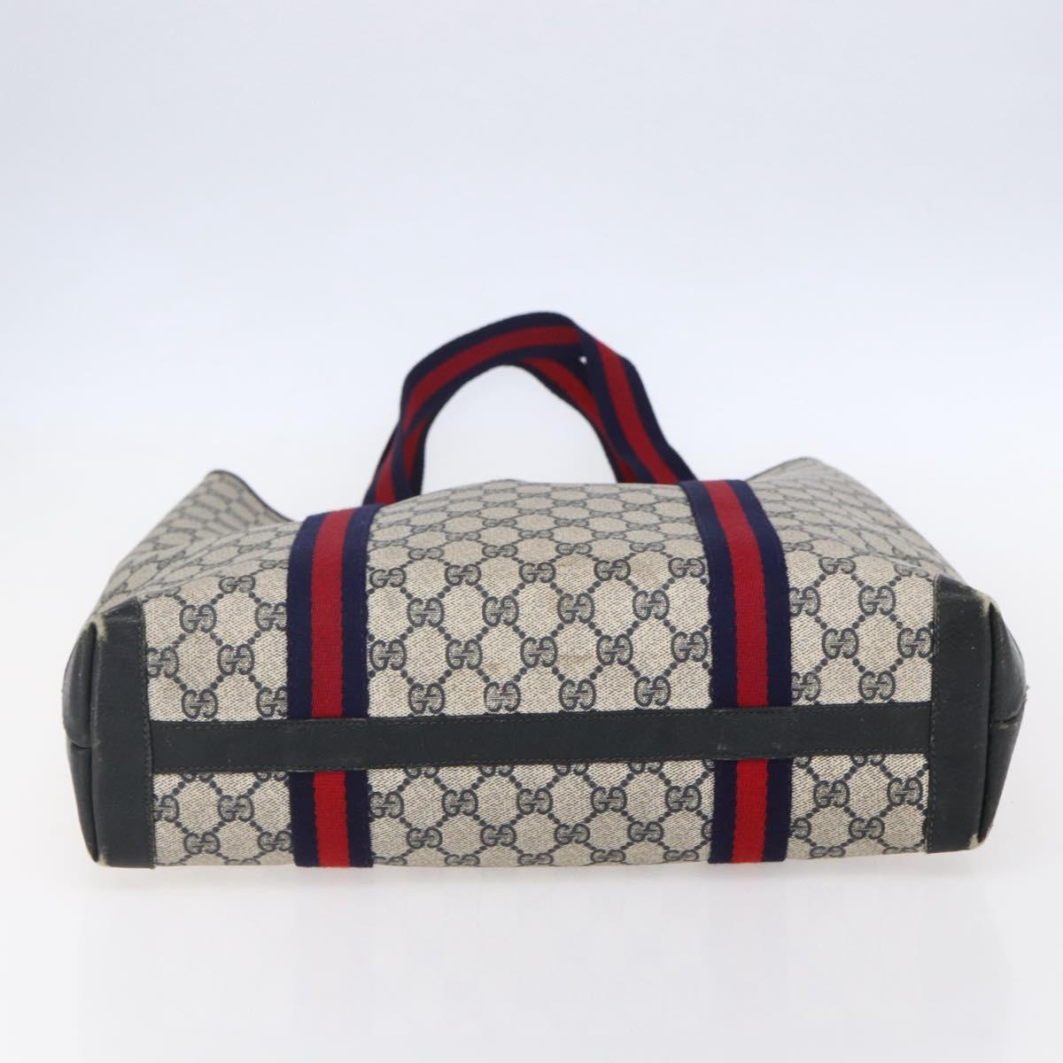 GUCCI GG Supreme Sherry Line Tote Bag PVC Navy Red Auth ep12033
