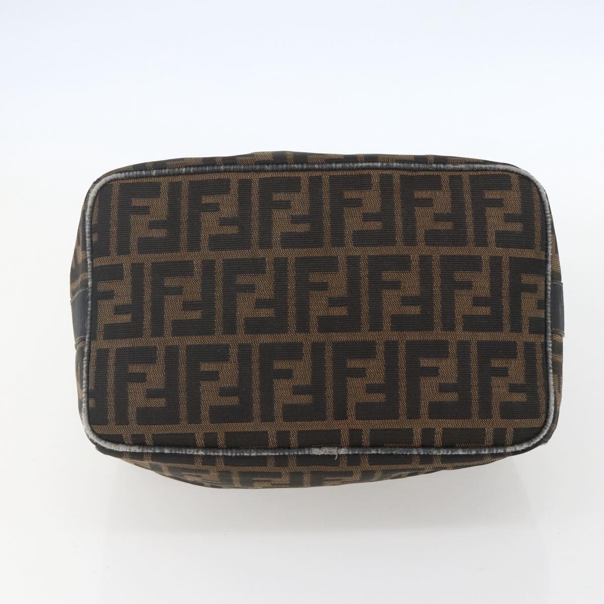 FENDI Zucca Canvas Vanity Hand Bag Black Brown gold Auth ep12035