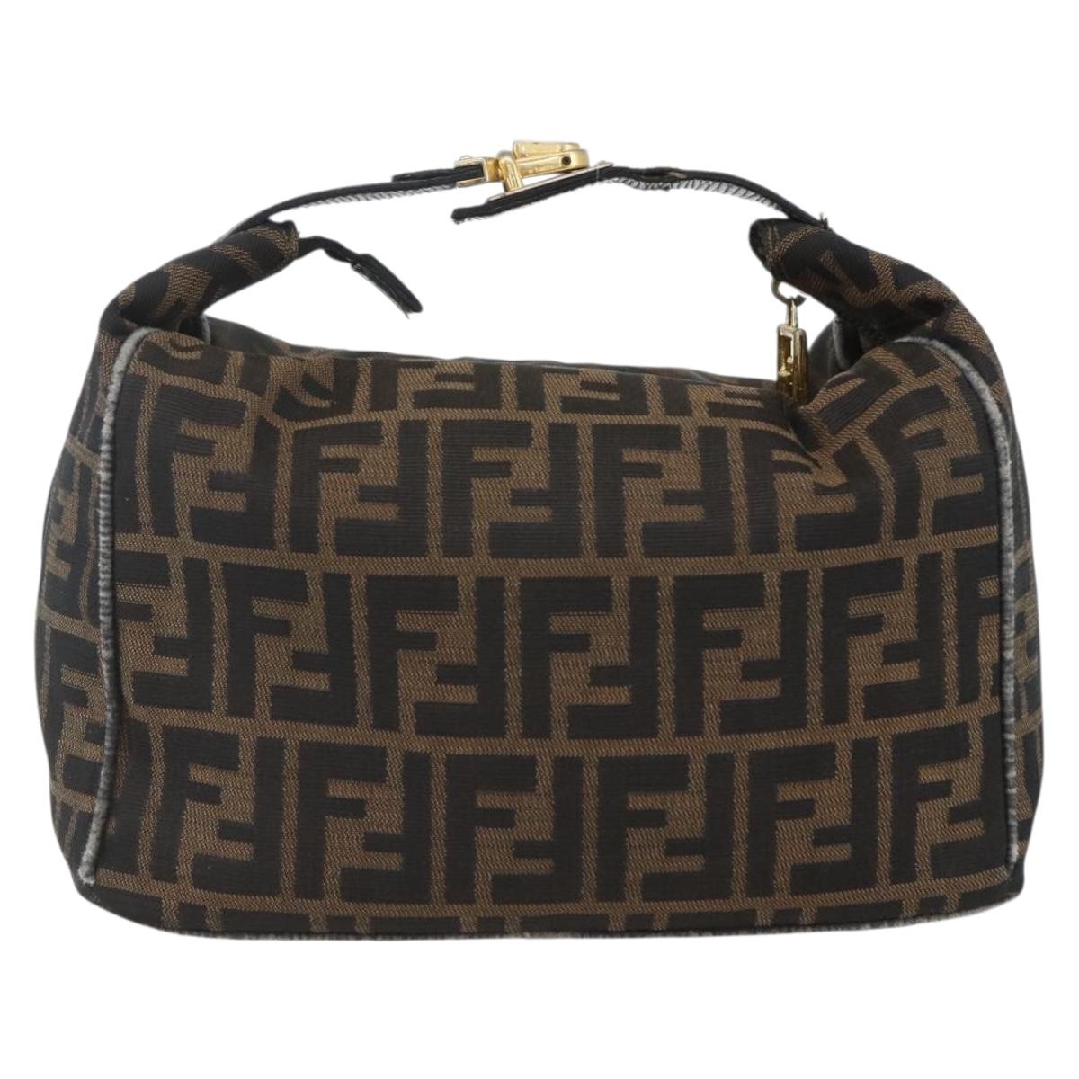 FENDI Zucca Canvas Vanity Hand Bag Black Brown gold Auth ep12035