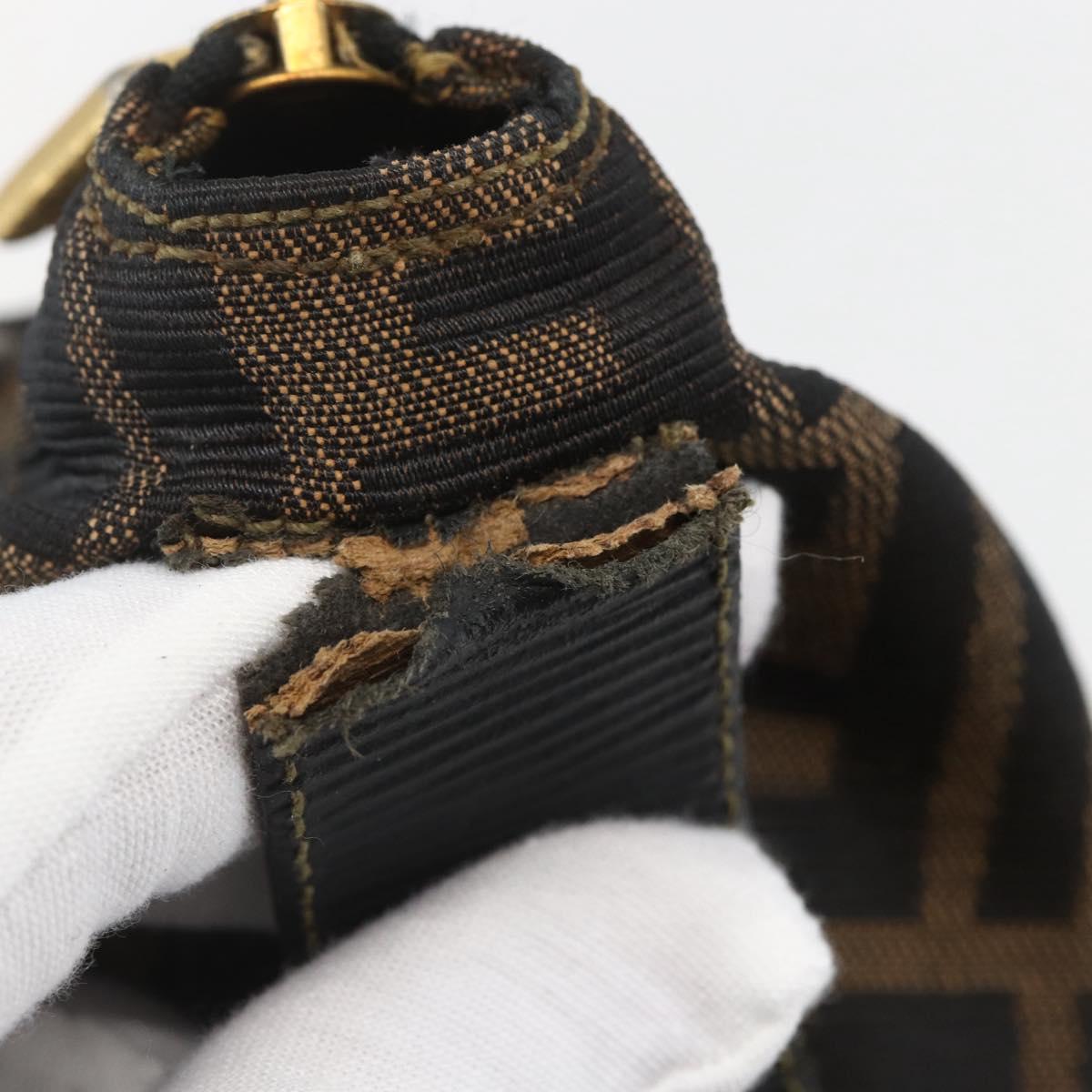 FENDI Zucca Canvas Vanity Hand Bag Black Brown gold Auth ep12035