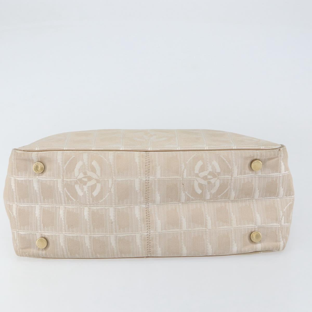 CHANEL New Travel Line Tote Bag Nylon Beige Gold CC Auth ep12037