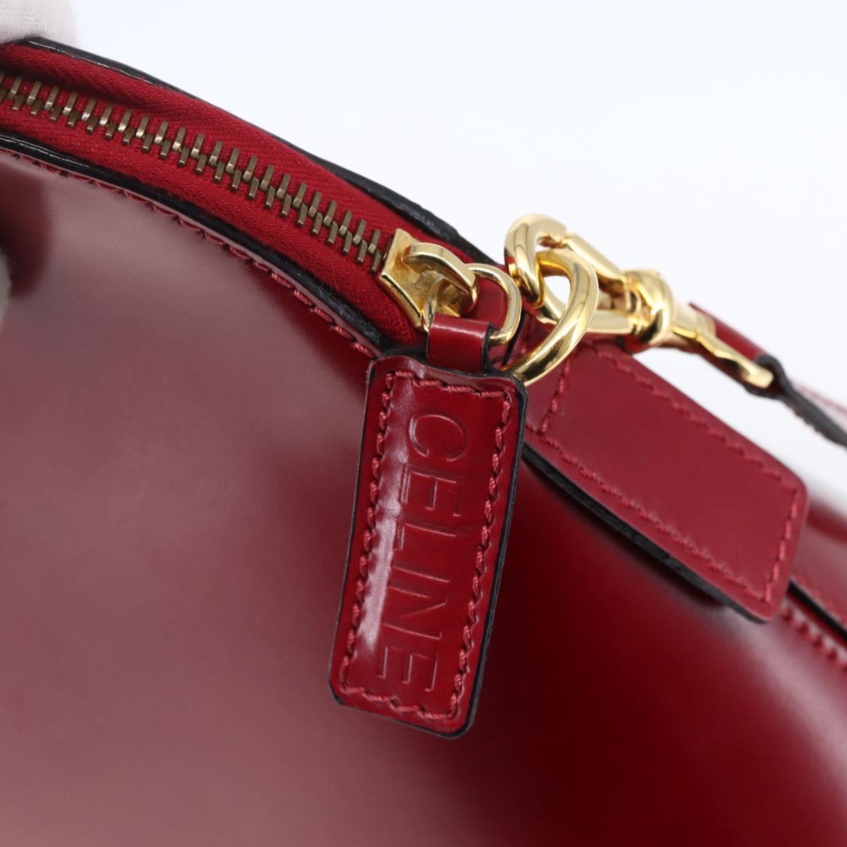 CELINE Hand Bag Leather 2way Red Gold Auth ep12038