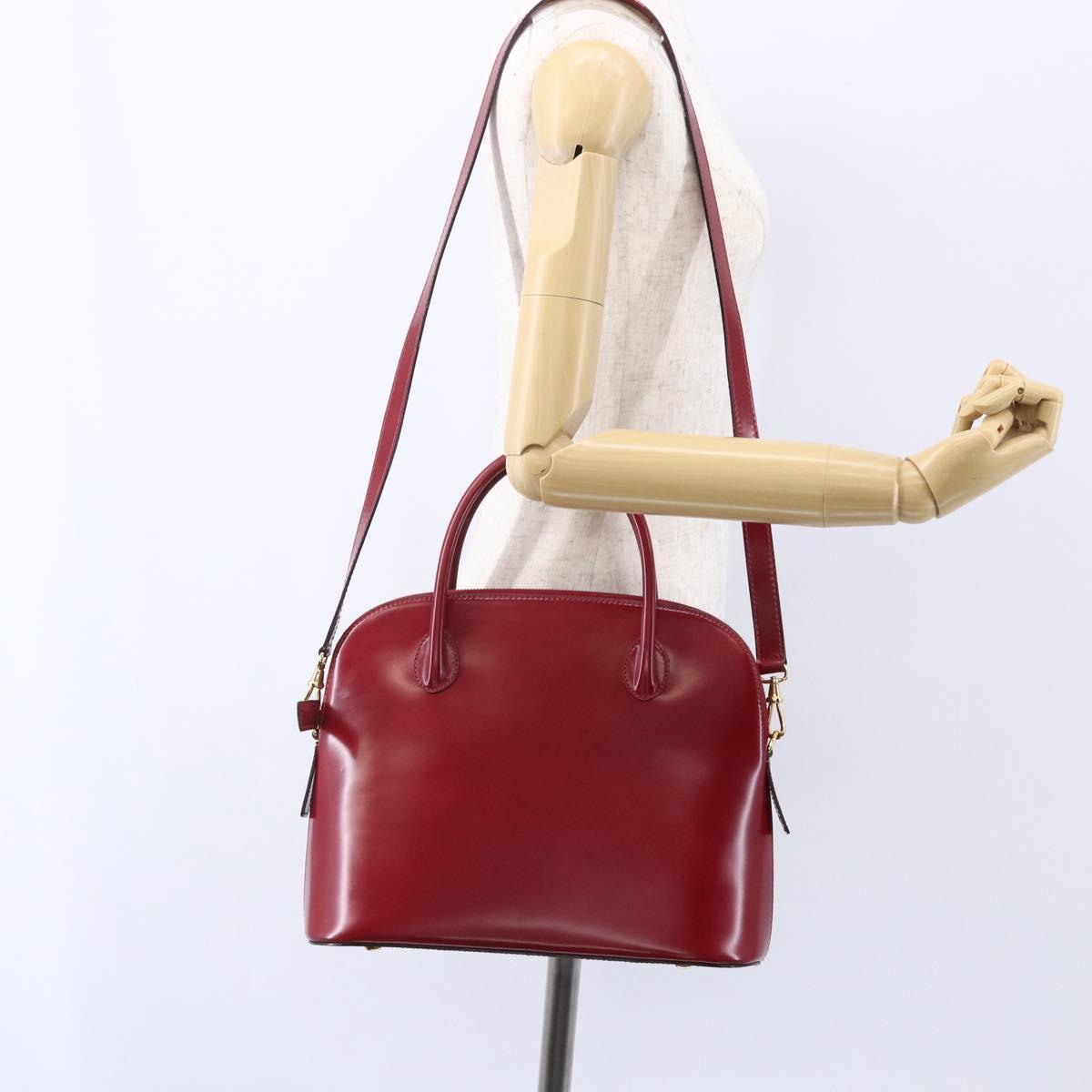 CELINE Hand Bag Leather 2way Red Gold Auth ep12038