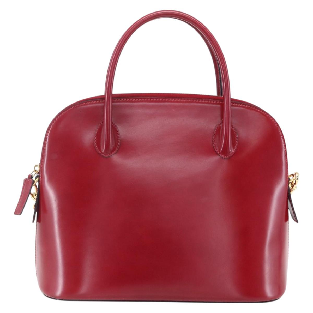CELINE Hand Bag Leather 2way Red Gold Auth ep12038