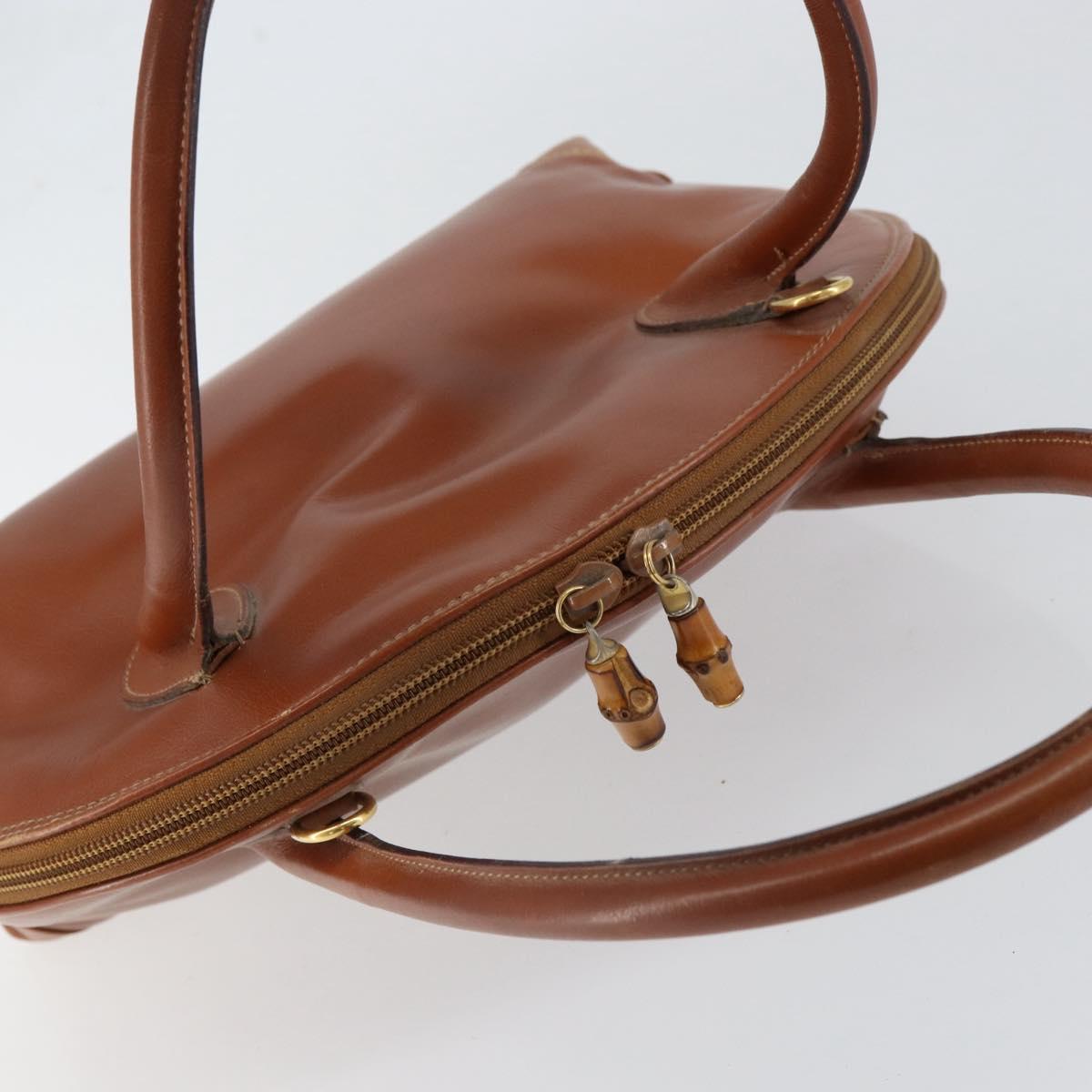 GUCCI Bamboo Hand Bag Leather Brown Gold Auth ep12042