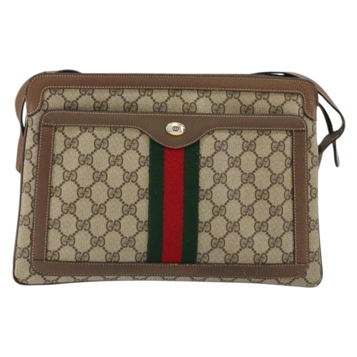 GUCCI GG Supreme Web Sherry Line Bag PVC Beige Gold 904 02 013 Auth ep12043