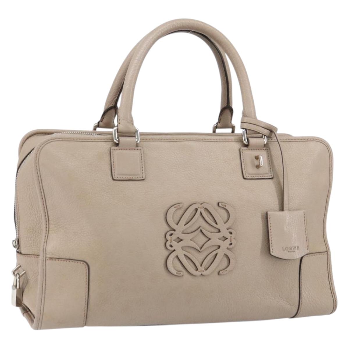 LOEWE Anagram Amazona 36 Hand Bag Leather Gray Silver Auth ep12046