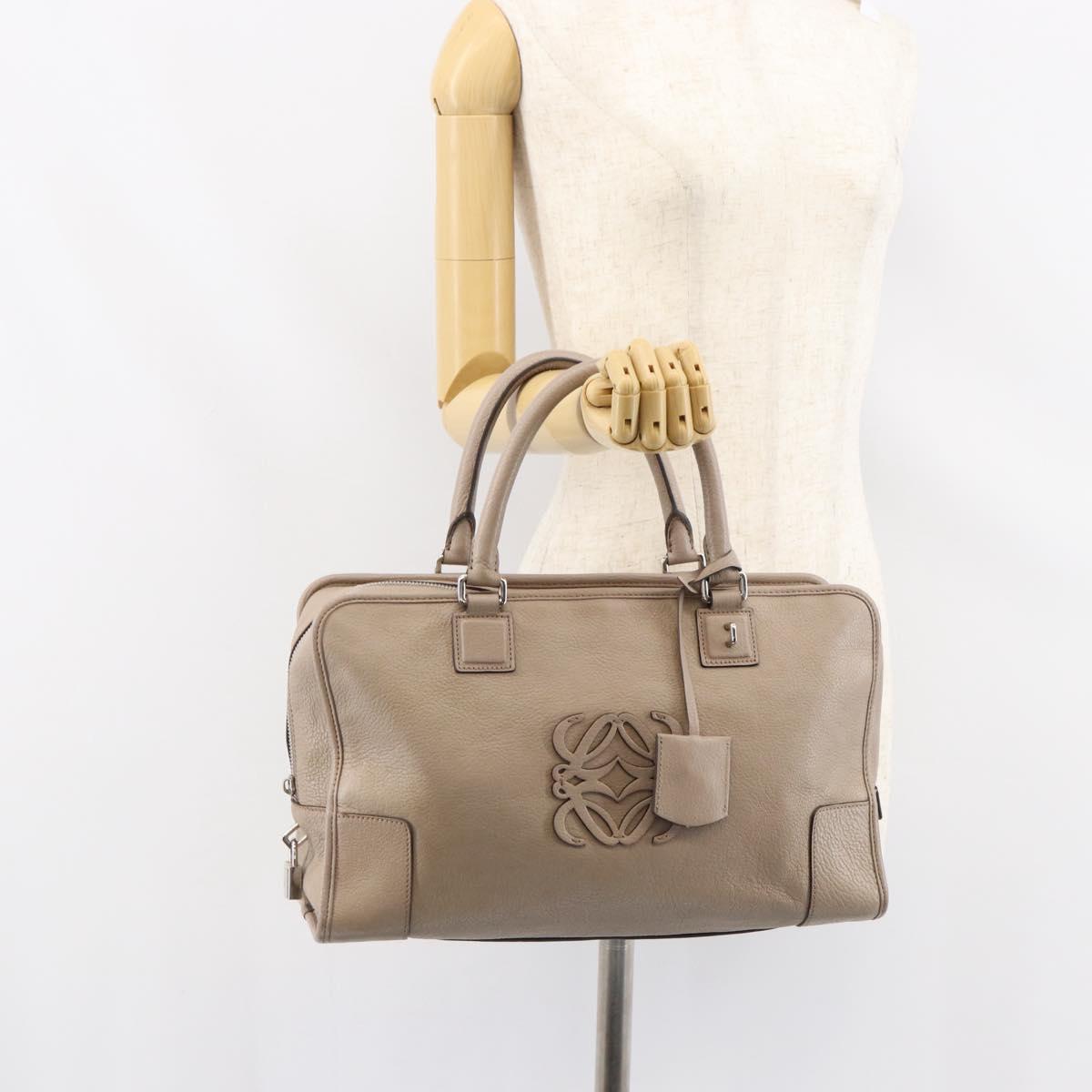 LOEWE Anagram Amazona 36 Hand Bag Leather Gray Silver Auth ep12046