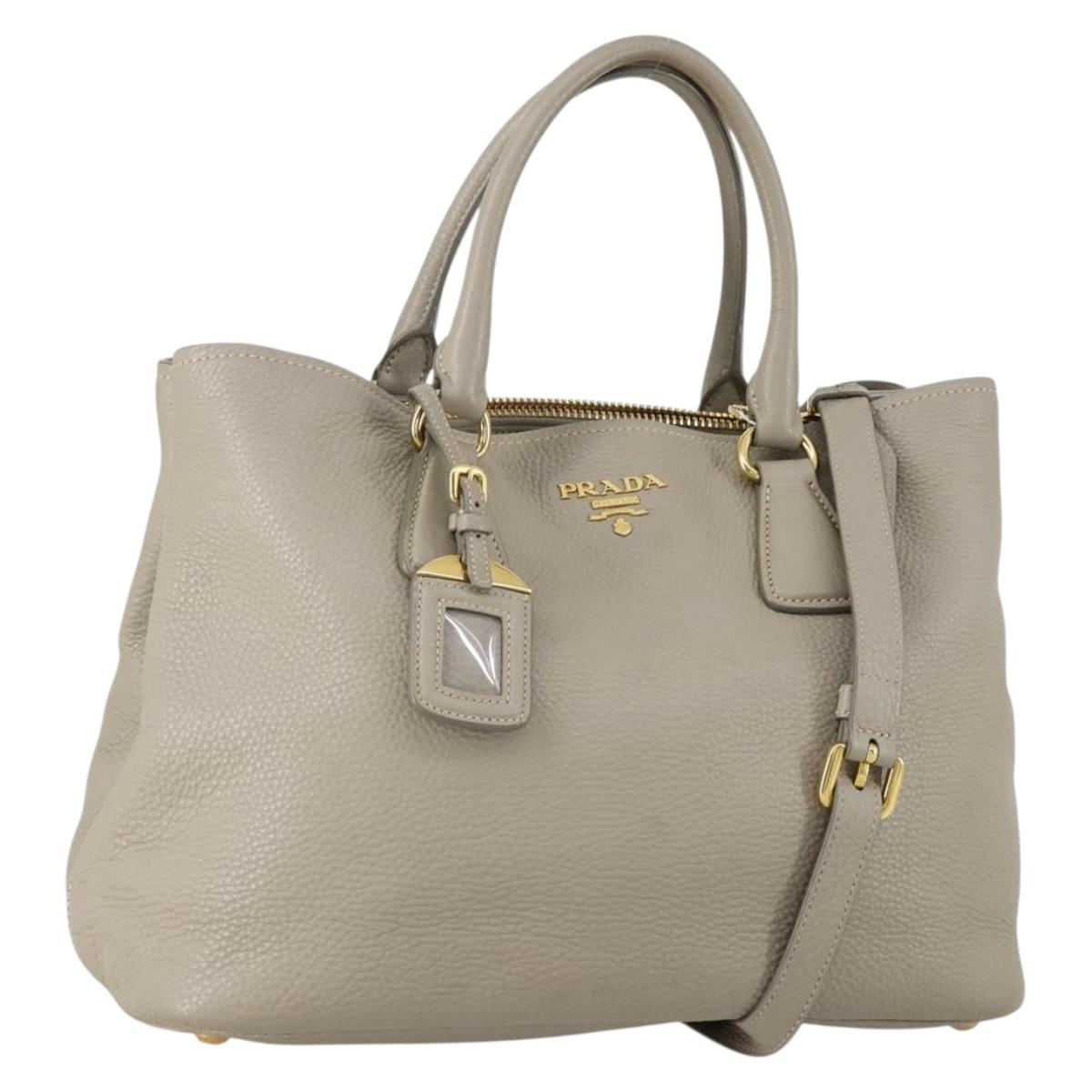 PRADA Hand Bag Leather 2way Gray Gold Auth ep12049
