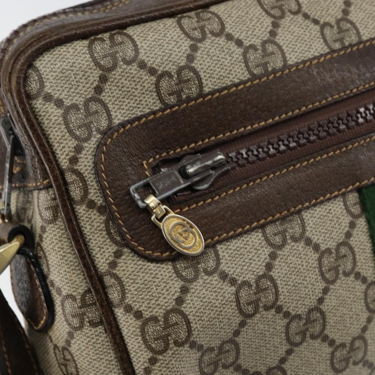 GUCCI GG Supreme Web Sherry Line Shoulder Bag PVC Beige Gold Auth ep12050