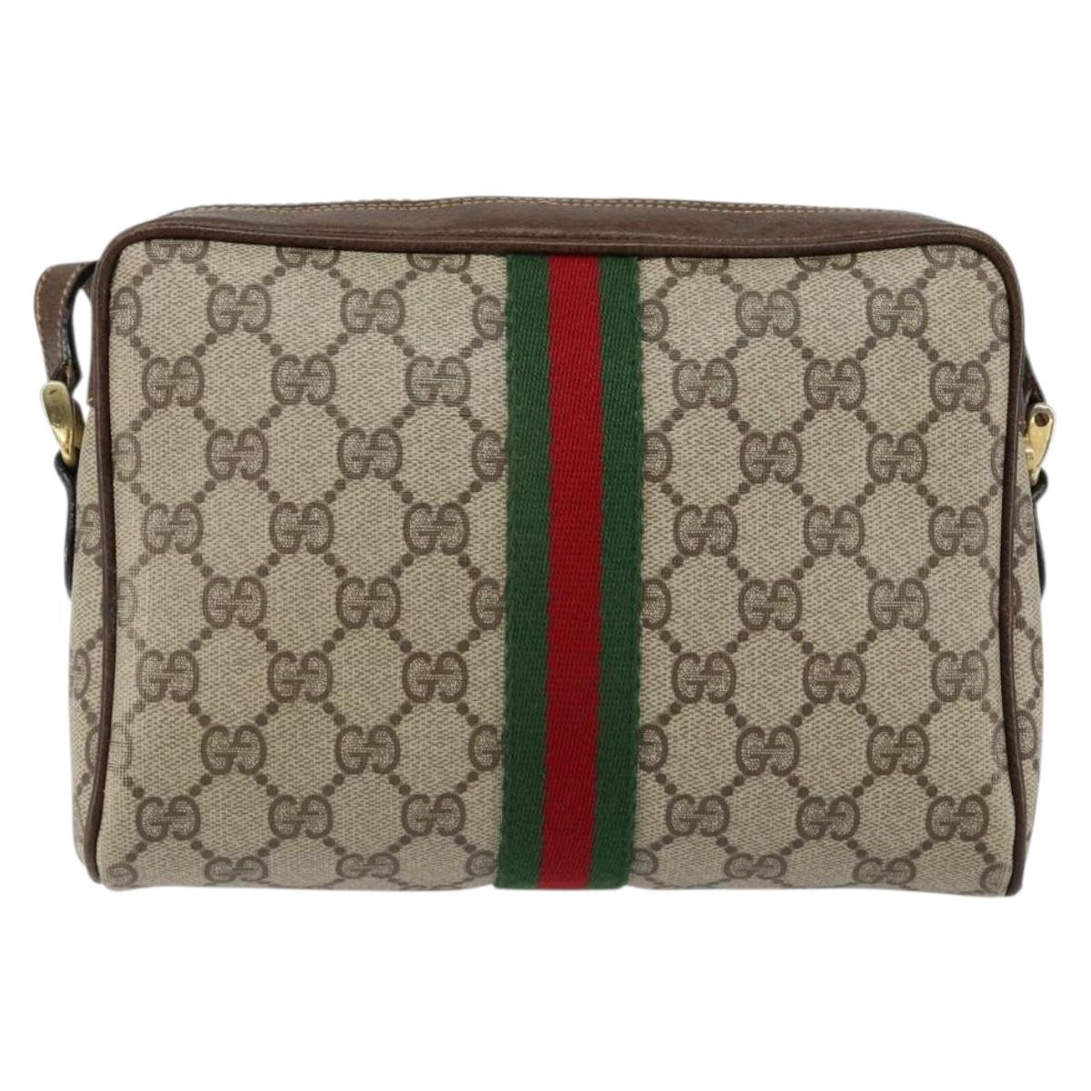 GUCCI GG Supreme Web Sherry Line Shoulder Bag PVC Beige Gold Auth ep12050