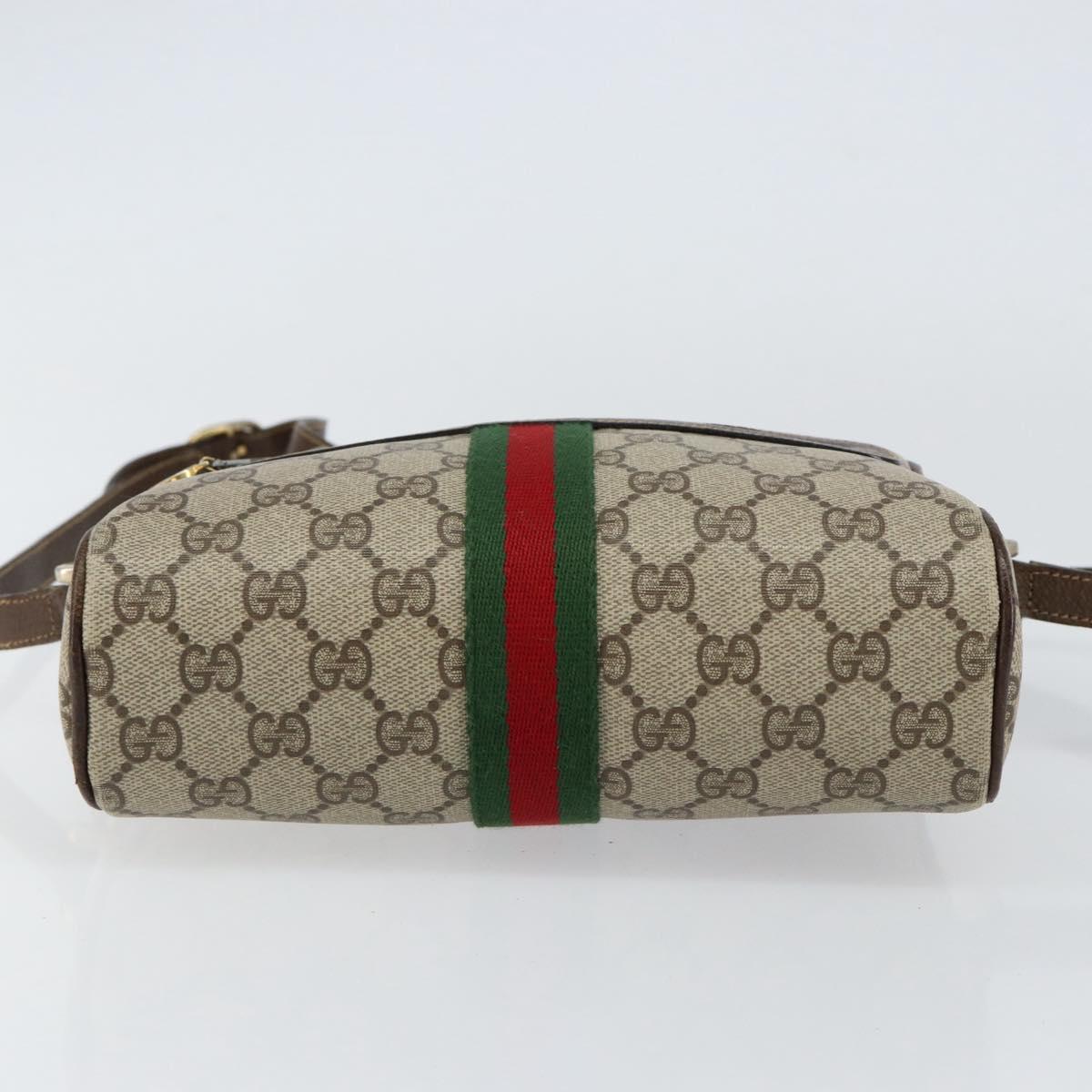 GUCCI GG Supreme Web Sherry Line Shoulder Bag PVC Beige Gold Auth ep12050