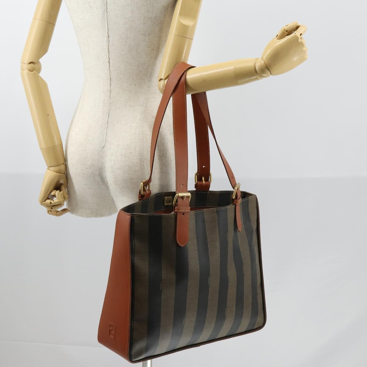FENDI Pecan Canvas Tote Bag Brown Black Auth ep12054
