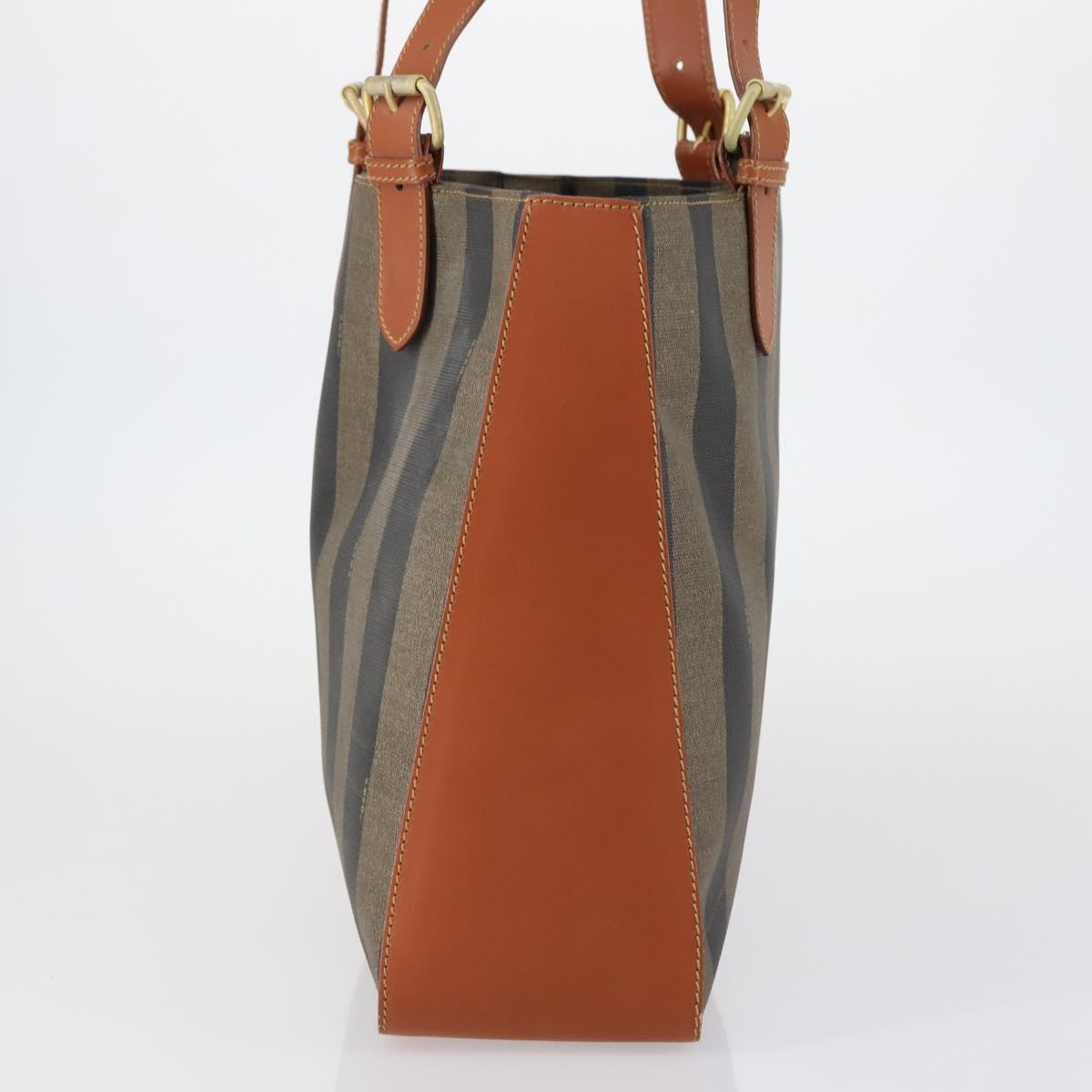 FENDI Pecan Canvas Tote Bag Brown Black Auth ep12054