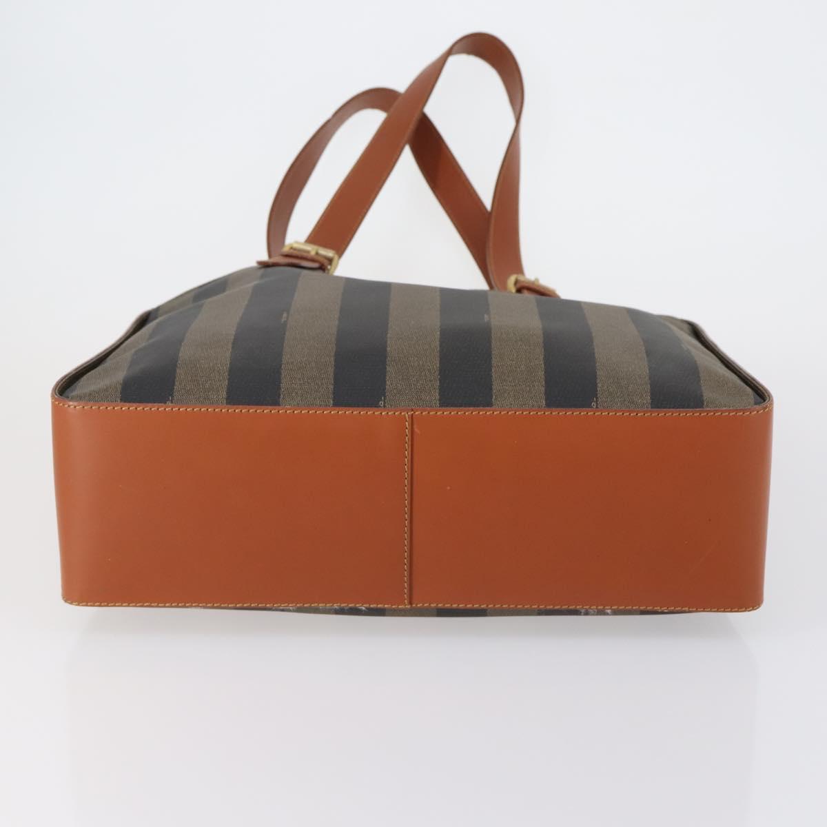 FENDI Pecan Canvas Tote Bag Brown Black Auth ep12054