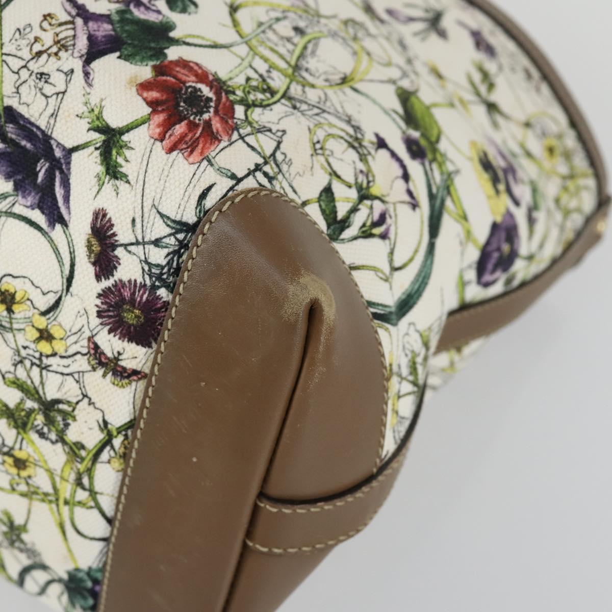 GUCCI Flora Tote Bag Canvas Leather White Gold 247209 Auth ep12057