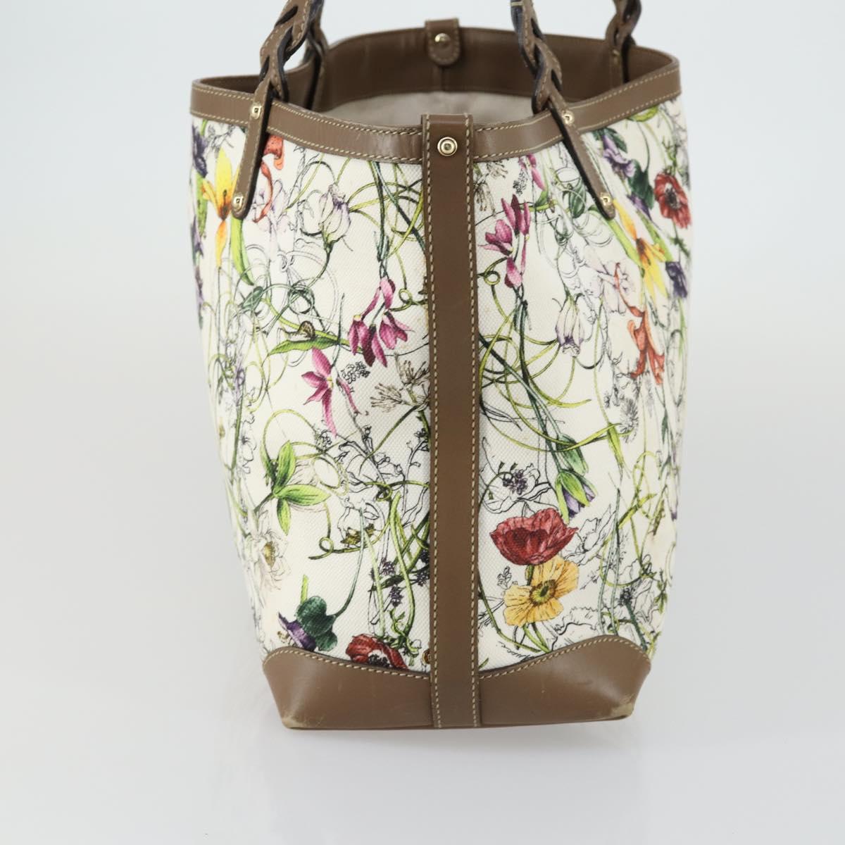 GUCCI Flora Tote Bag Canvas Leather White Gold 247209 Auth ep12057