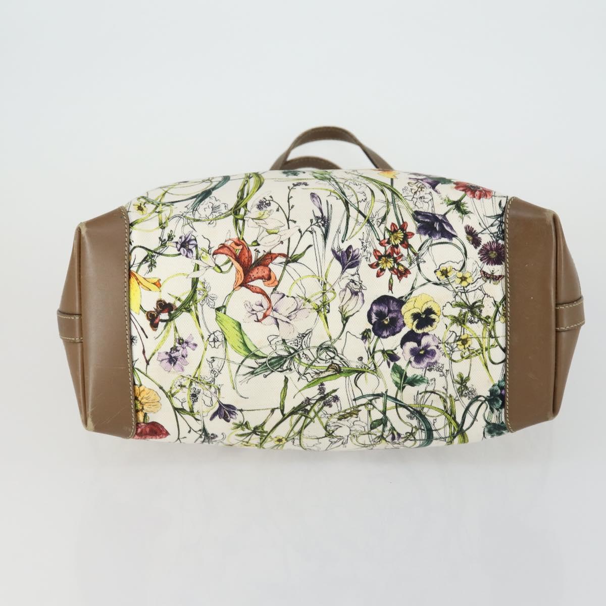 GUCCI Flora Tote Bag Canvas Leather White Gold 247209 Auth ep12057