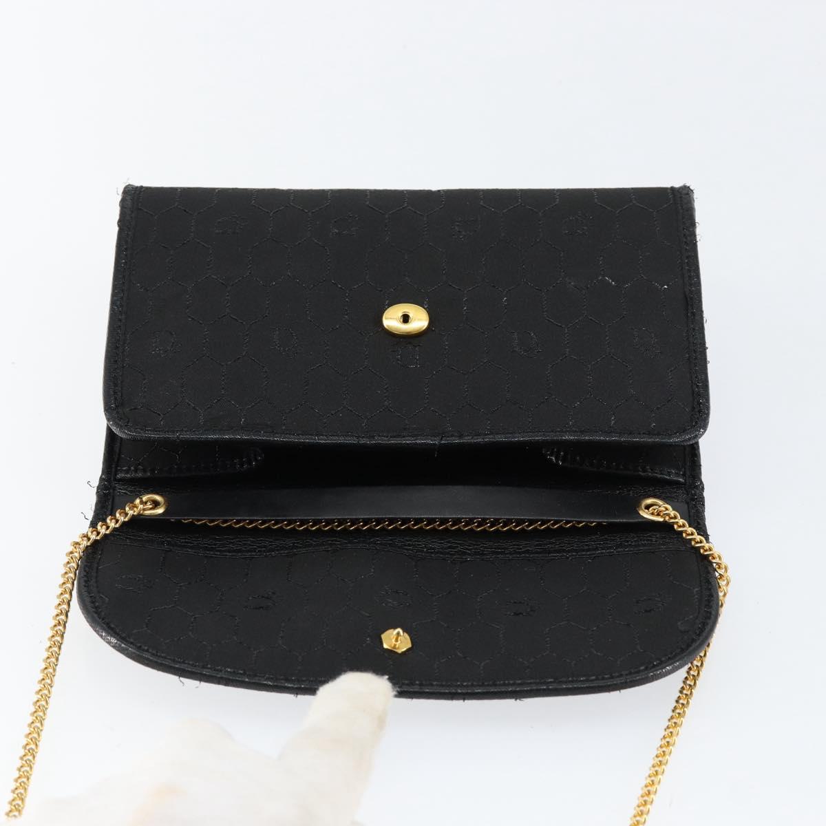 Christian Dior Honeycomb Canvas Chain Shoulder Bag Black Gold Auth ep12064