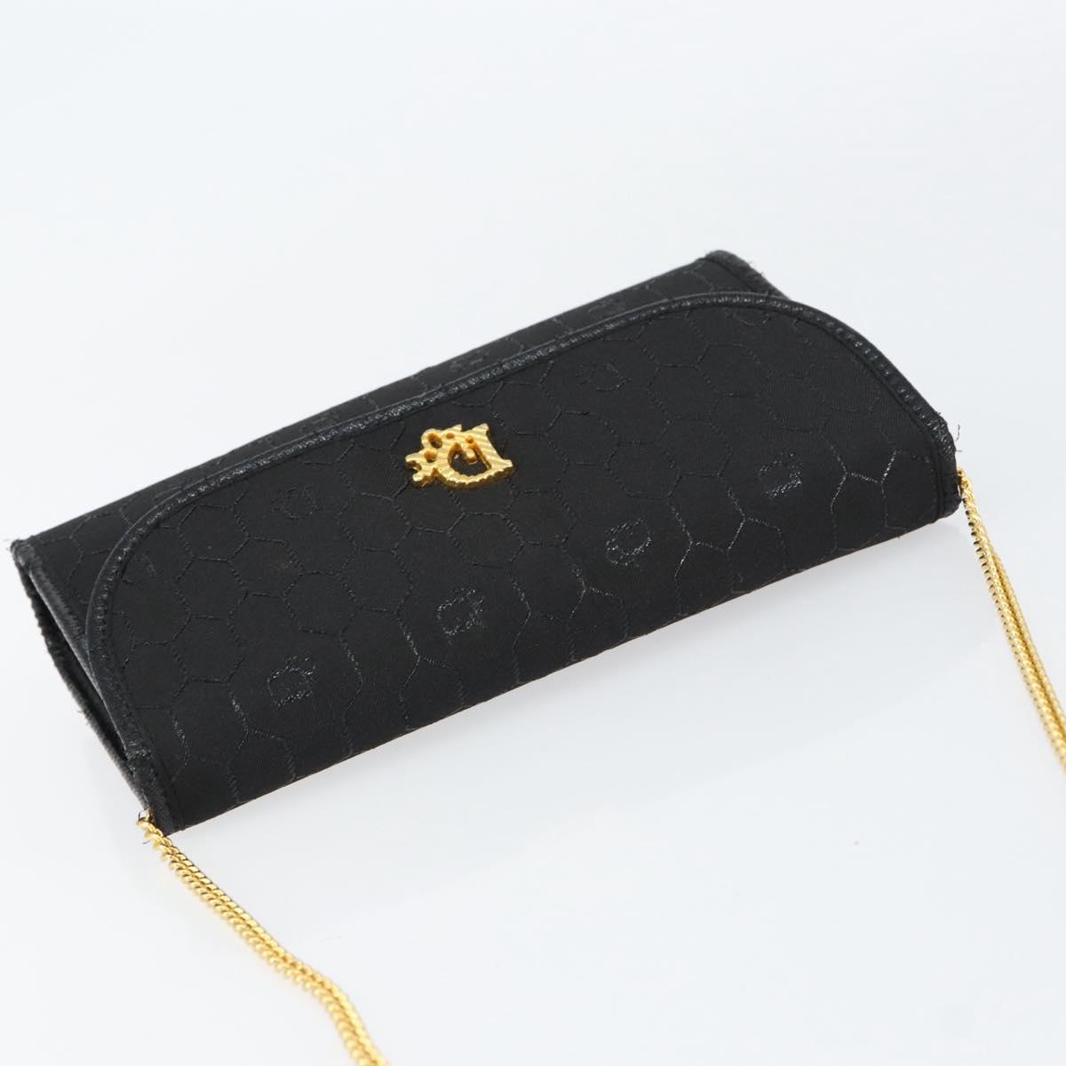Christian Dior Honeycomb Canvas Chain Shoulder Bag Black Gold Auth ep12064