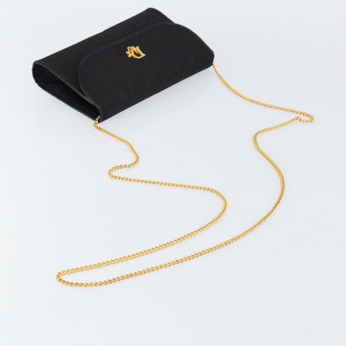 Christian Dior Honeycomb Canvas Chain Shoulder Bag Black Gold Auth ep12064