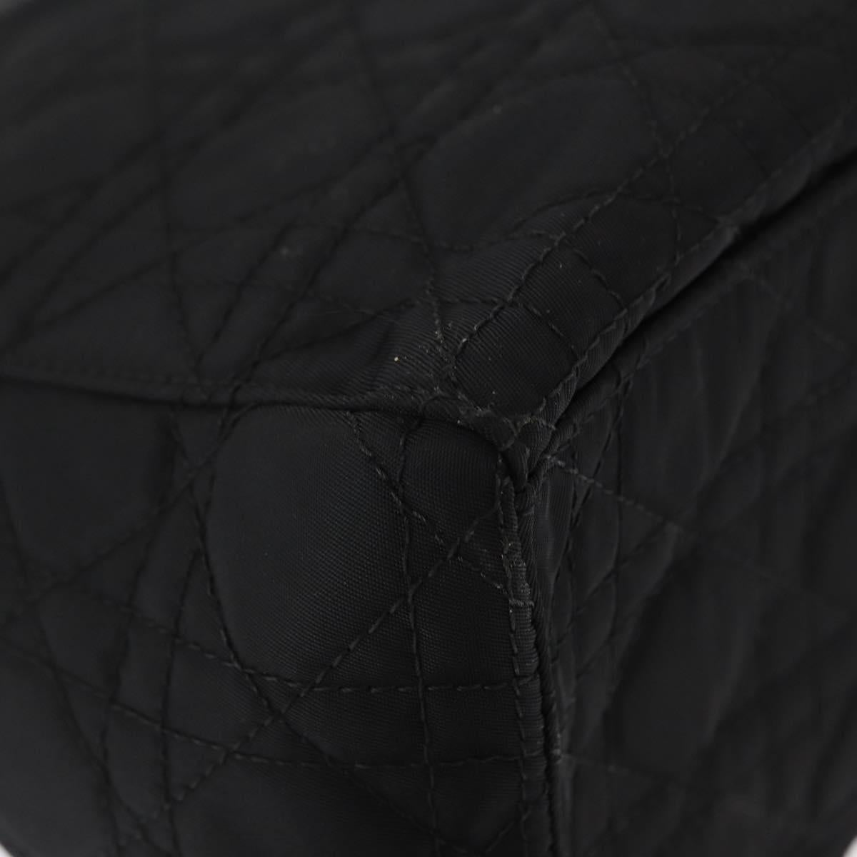 Christian Dior Lady Dior Canage Hand Bag Nylon 2way Black Silver Auth ep12065