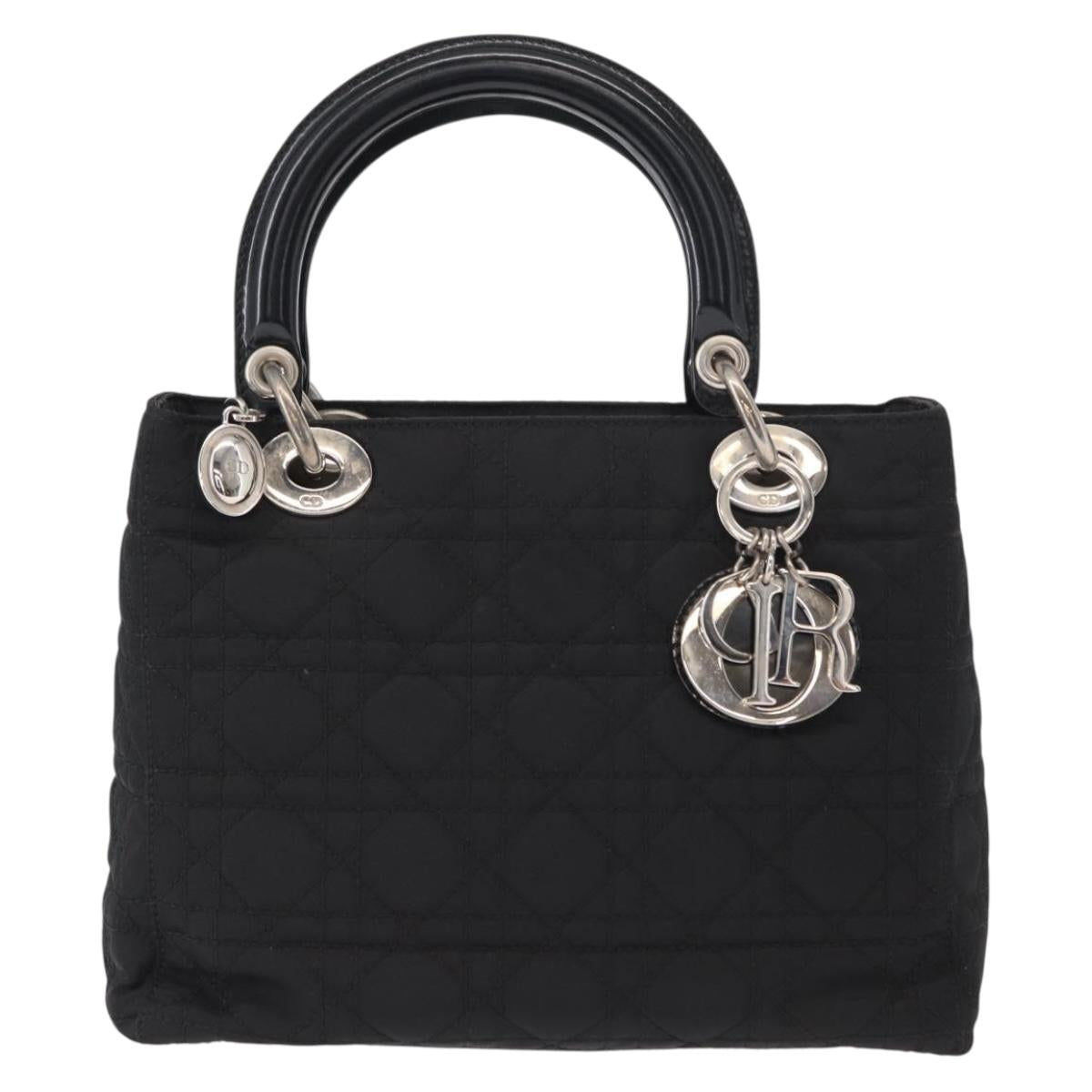 Christian Dior Lady Dior Canage Hand Bag Nylon 2way Black Silver Auth ep12065