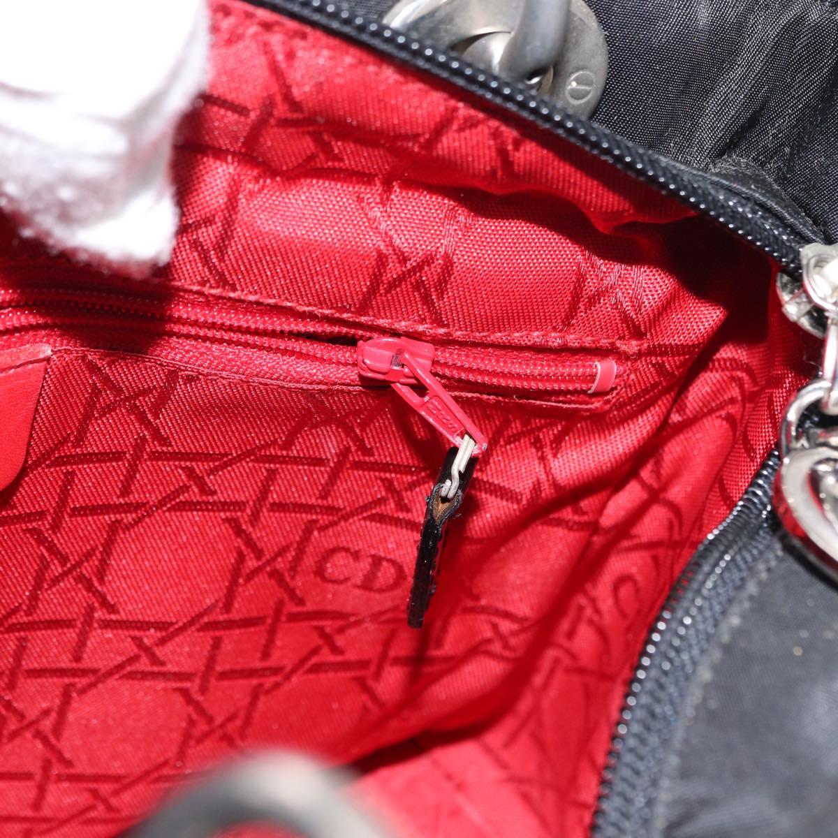 Christian Dior Lady Dior Canage Hand Bag Nylon 2way Black Silver Auth ep12065