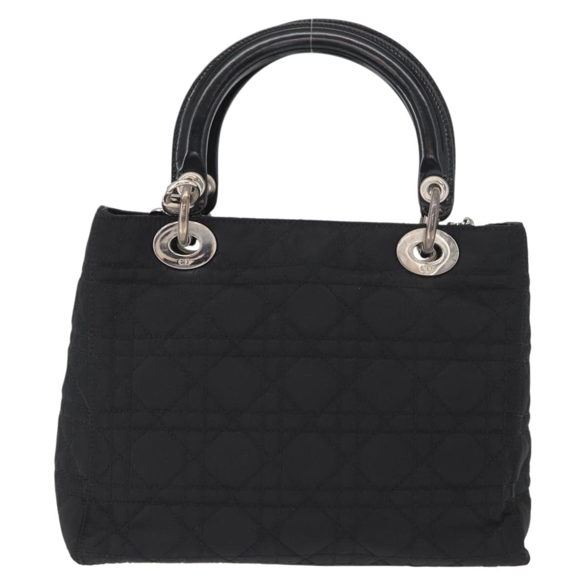 Christian Dior Lady Dior Canage Hand Bag Nylon 2way Black Silver Auth ep12065