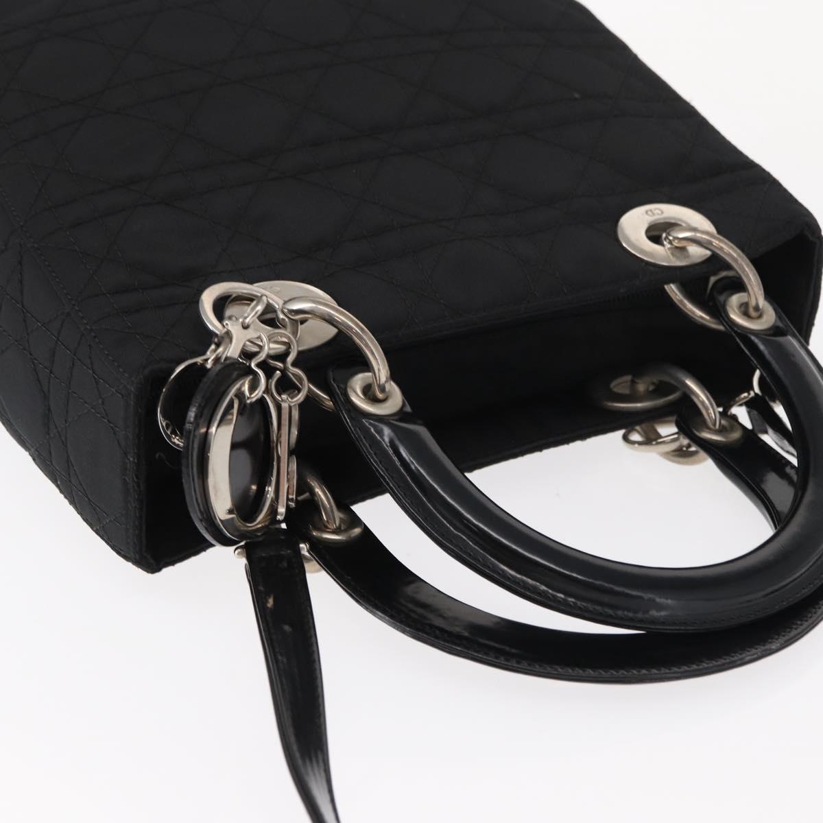 Christian Dior Lady Dior Canage Hand Bag Nylon 2way Black Silver Auth ep12065