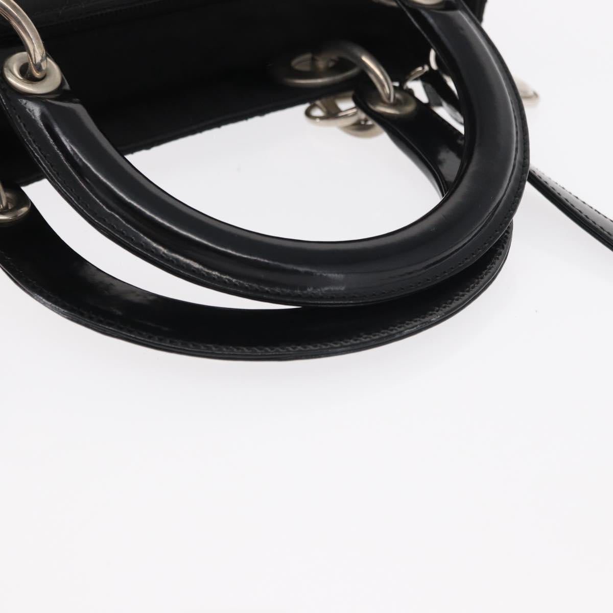 Christian Dior Lady Dior Canage Hand Bag Nylon 2way Black Silver Auth ep12065