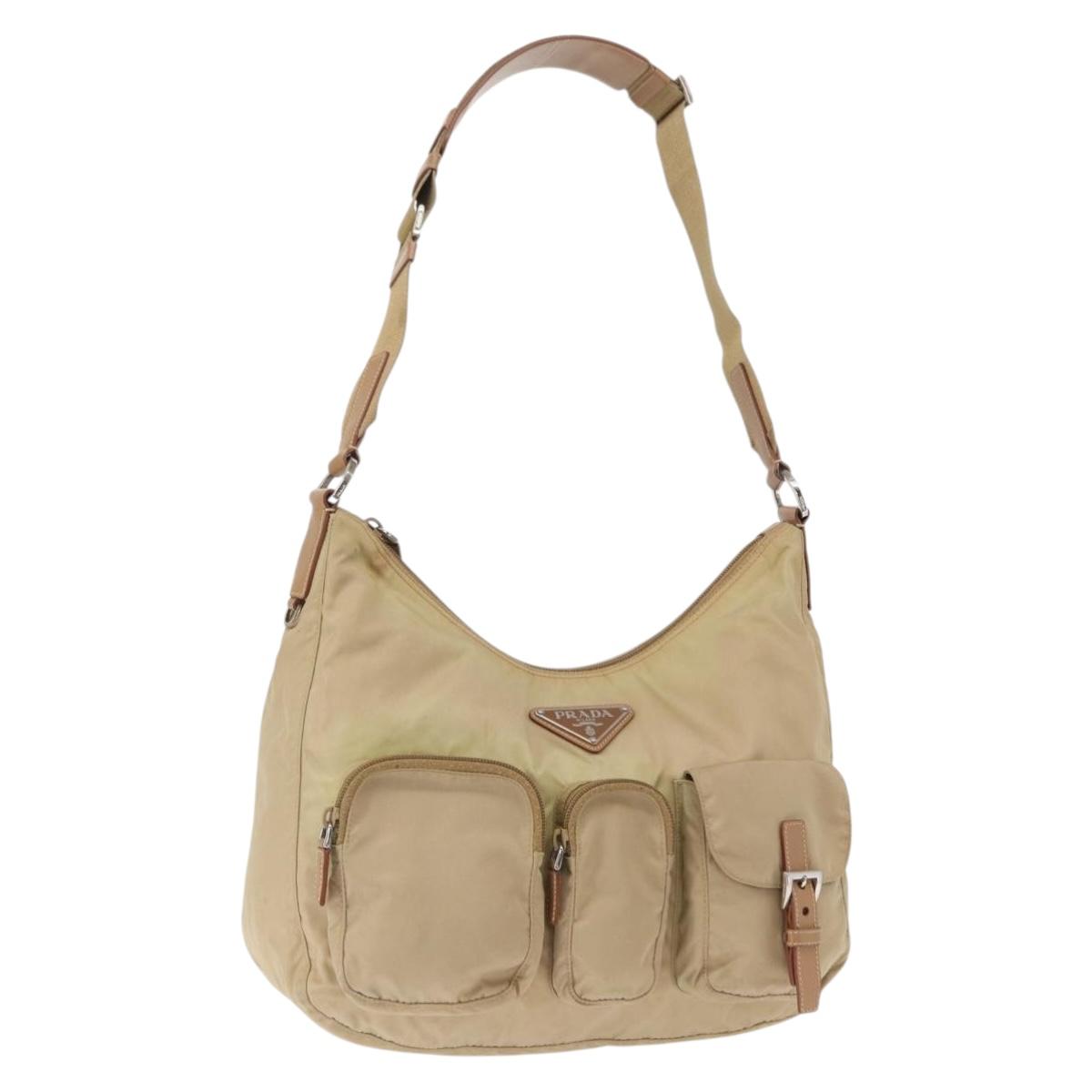 PRADA Shoulder Bag Nylon Beige Silver Auth ep12067