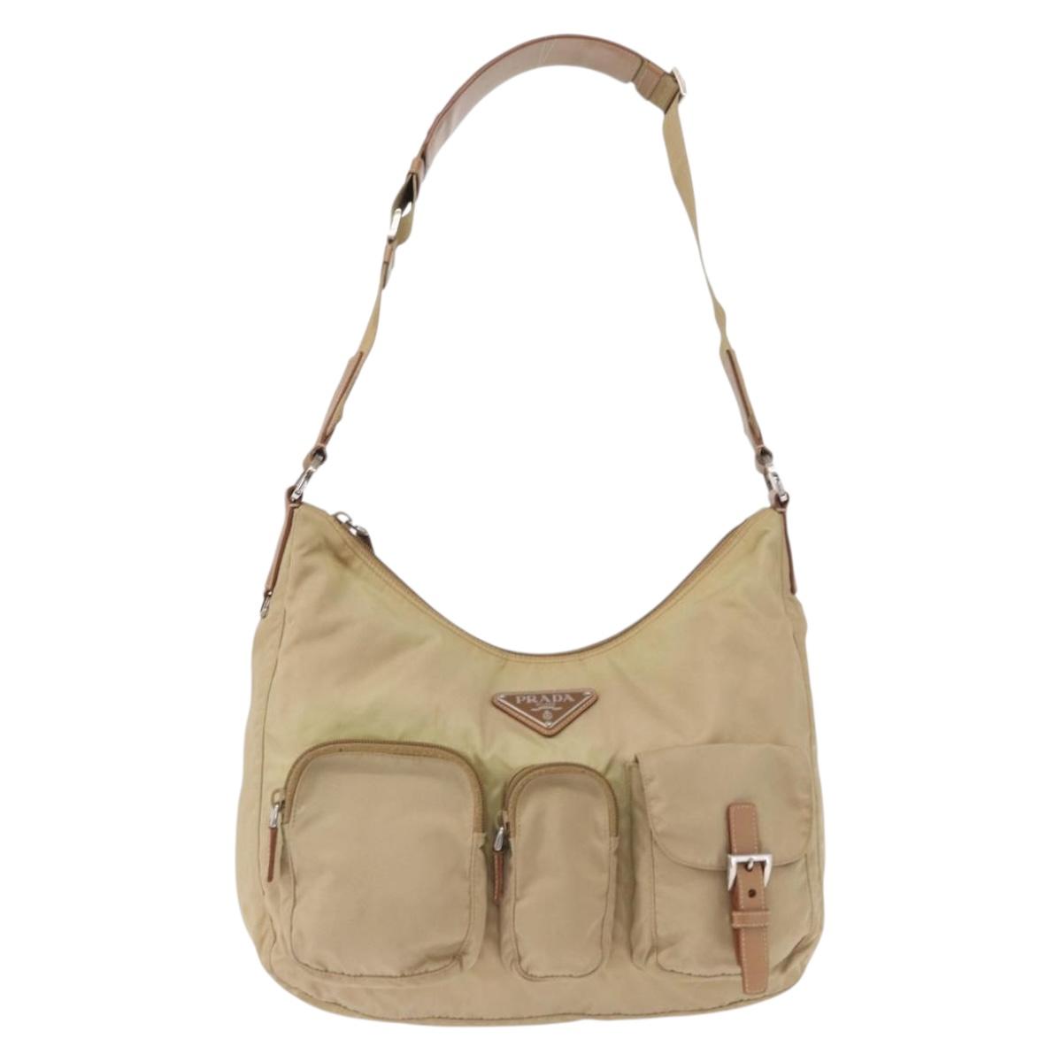 PRADA Shoulder Bag Nylon Beige Silver Auth ep12067