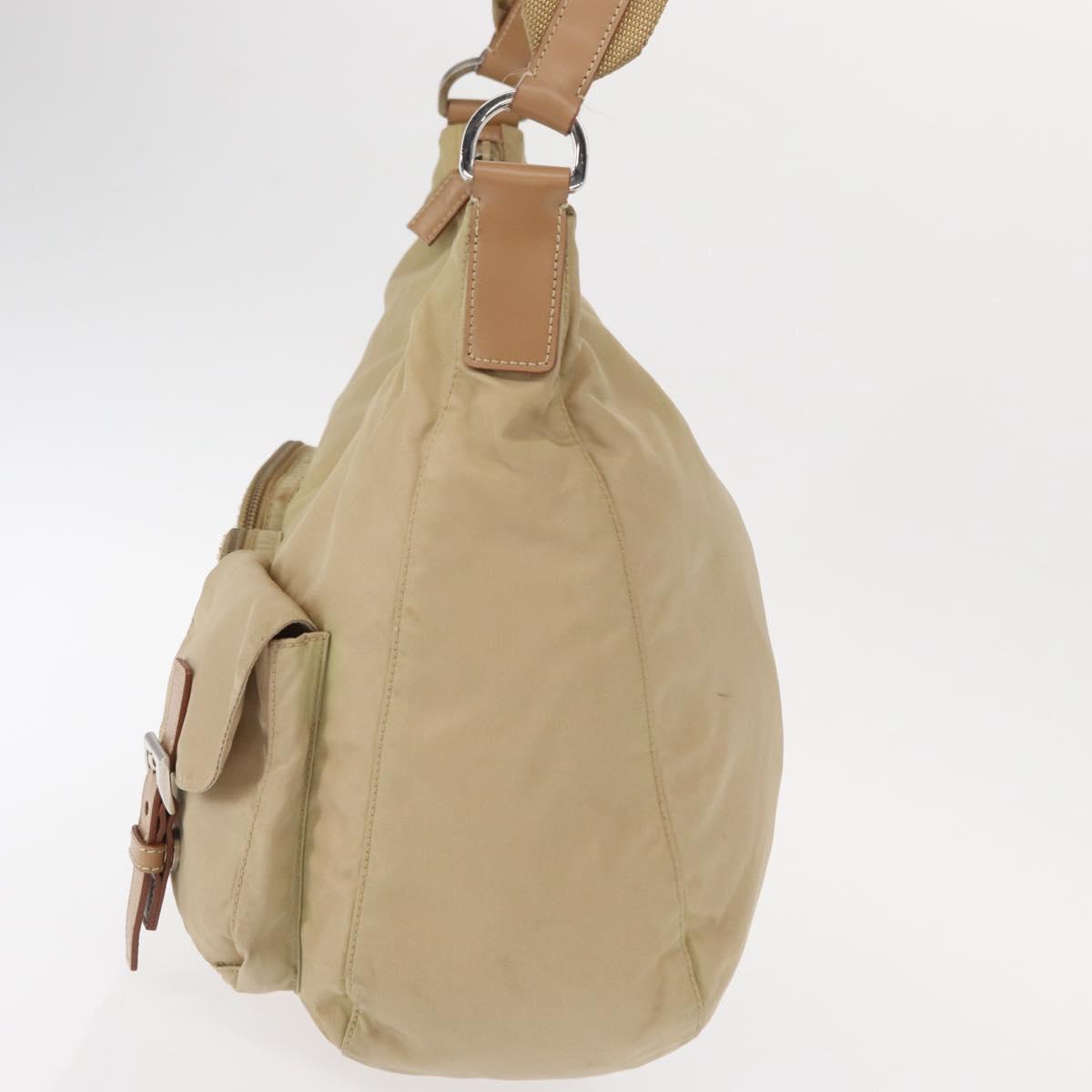 PRADA Shoulder Bag Nylon Beige Silver Auth ep12067