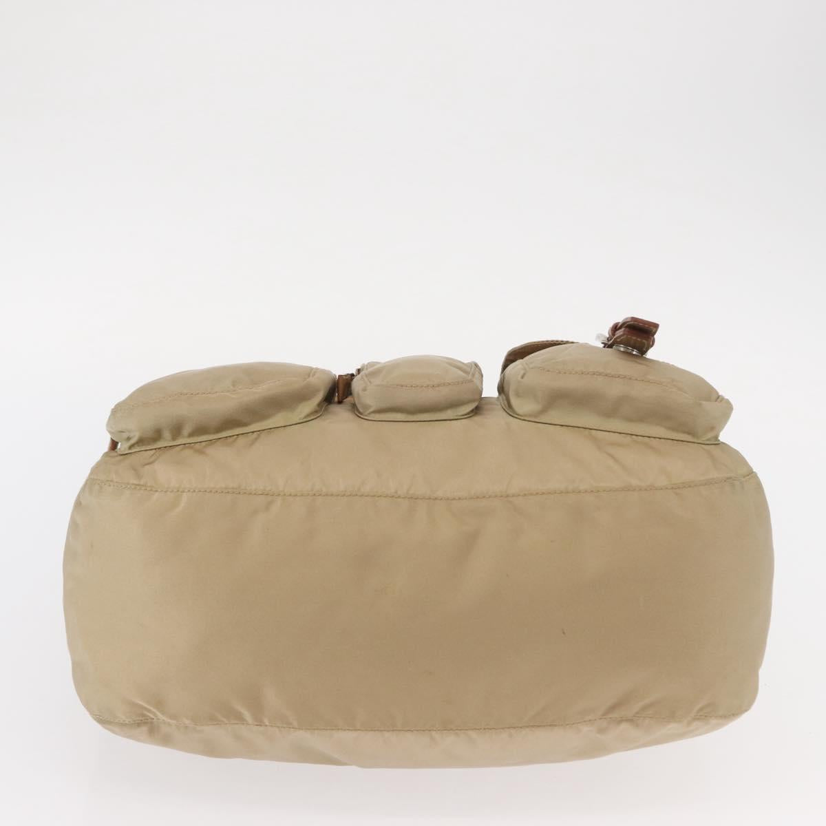 PRADA Shoulder Bag Nylon Beige Silver Auth ep12067