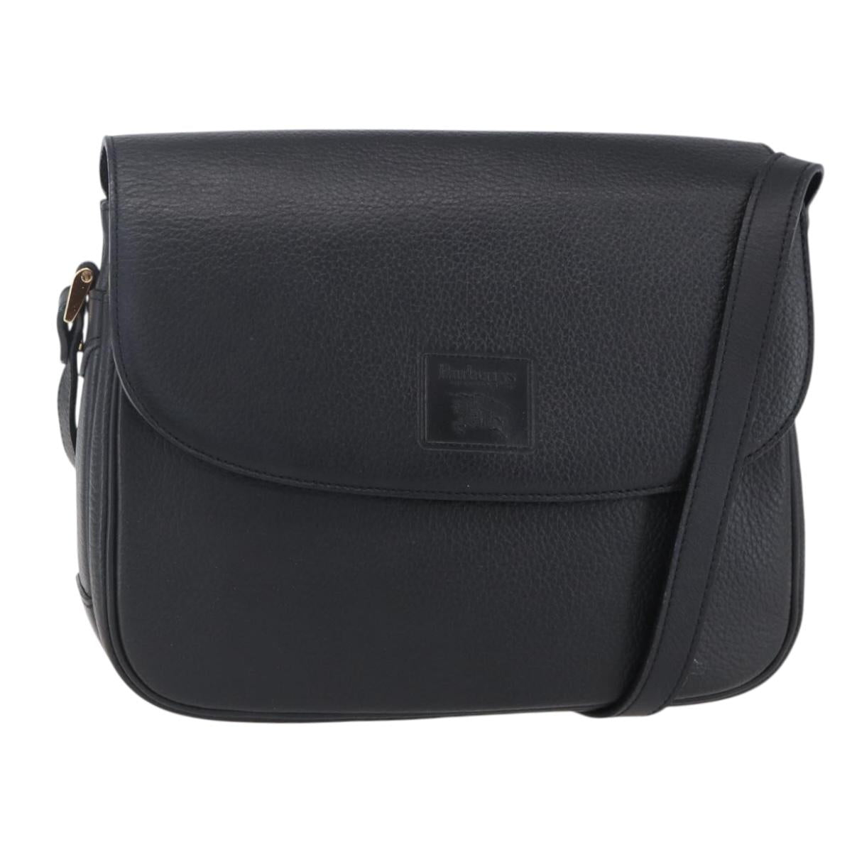 Burberrys Shoulder Bag Leather Black Gold Auth ep12073