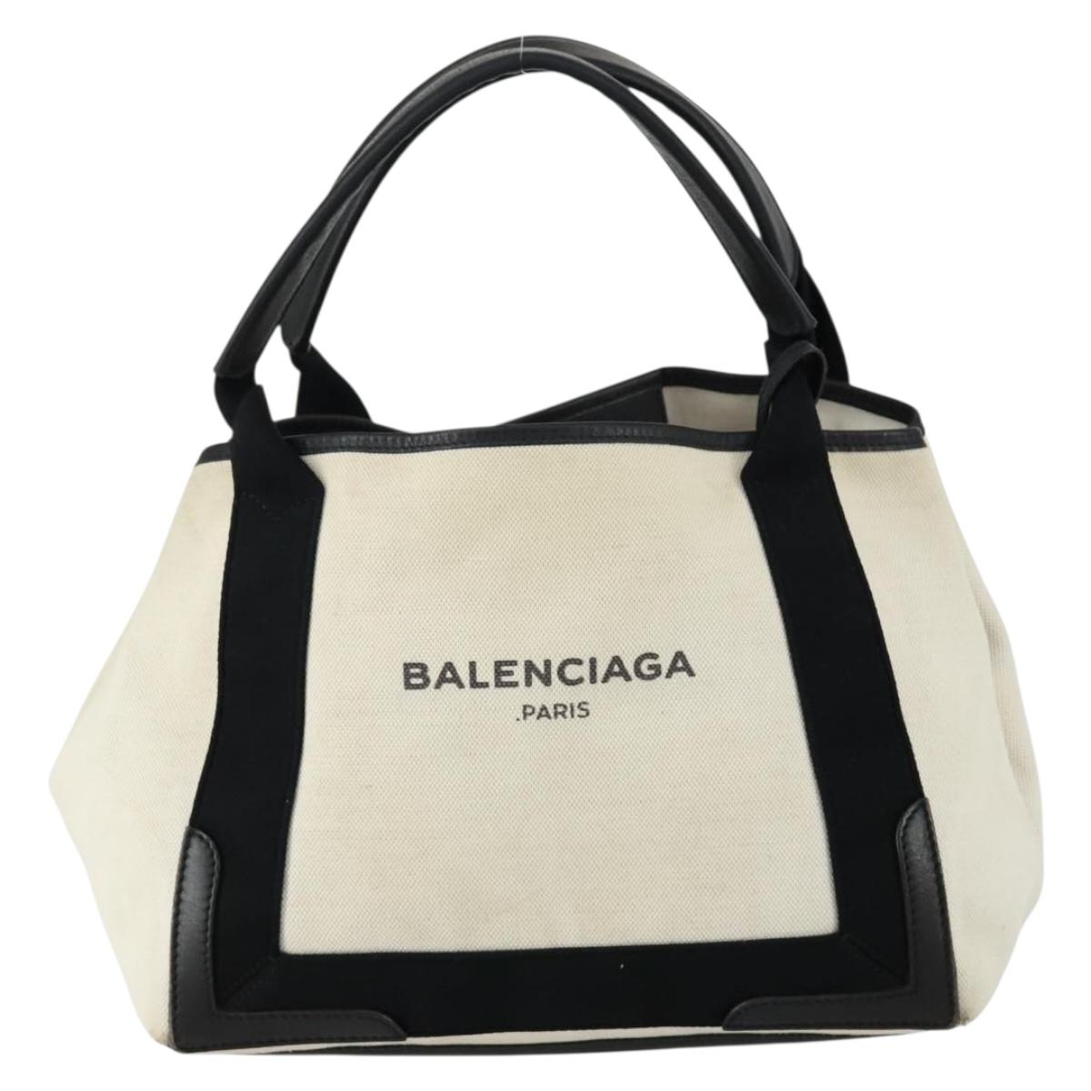 BALENCIAGA Navy Cabas S Hand Bag Canvas Black White 339933 Auth ep12080