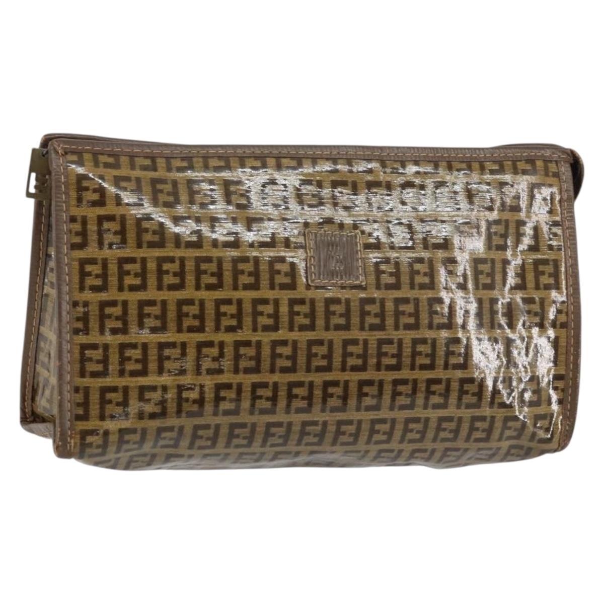 FENDI Zucchino Canvas Clutch Bag Beige Auth ep12093
