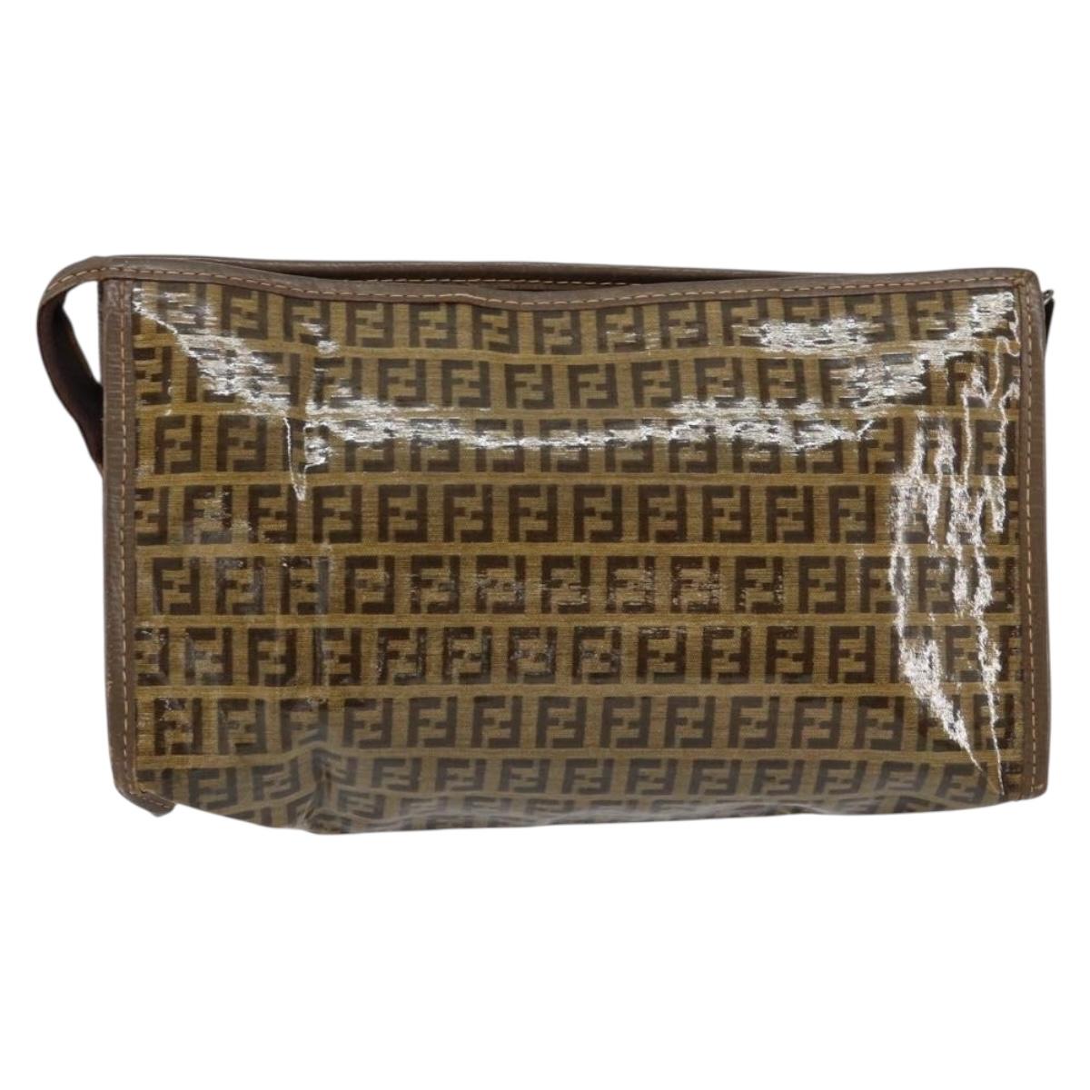 FENDI Zucchino Canvas Clutch Bag Beige Auth ep12093