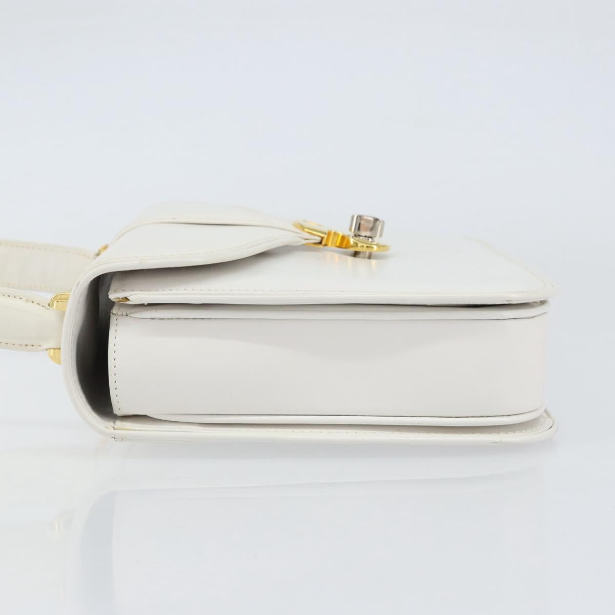 GUCCI Hand Bag Leather White Gold Auth ep12094