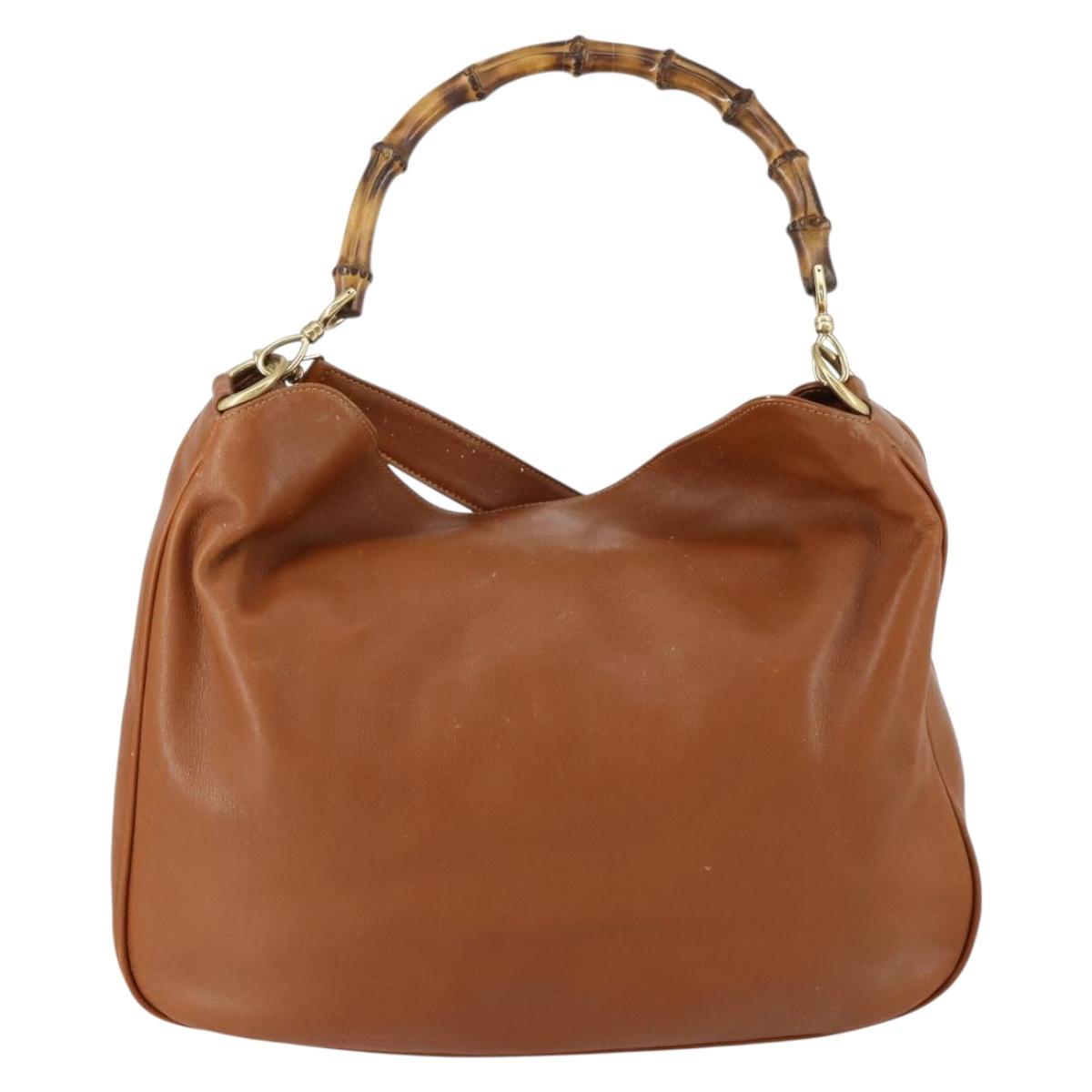 GUCCI Bamboo Shoulder Bag Leather 2way Brown Gold 001 2852 1577 0 Auth ep12095
