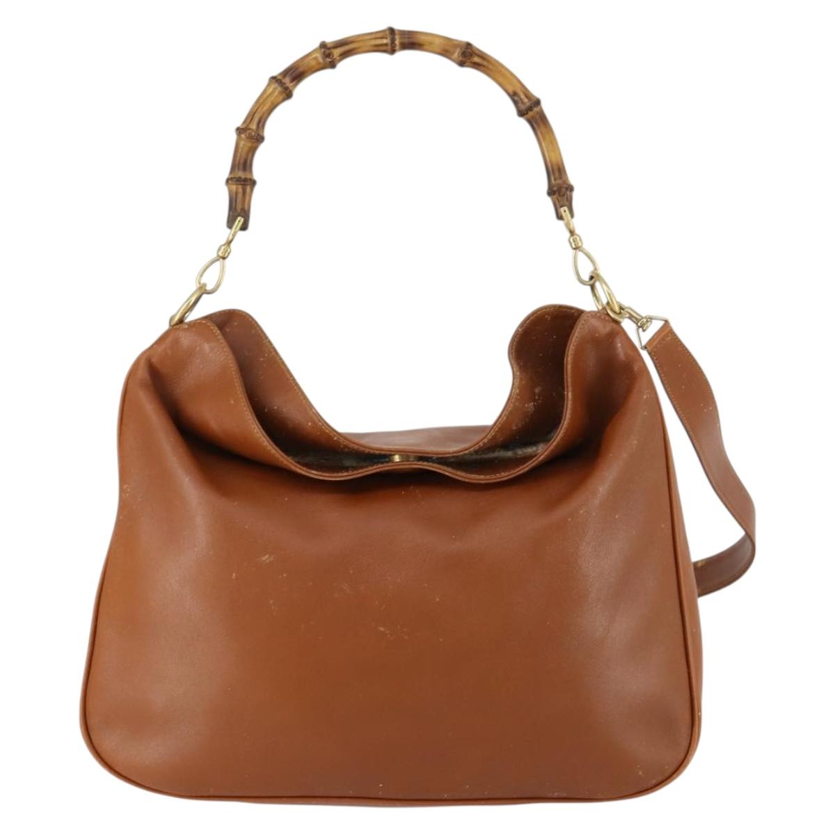 GUCCI Bamboo Shoulder Bag Leather 2way Brown Gold 001 2852 1577 0 Auth ep12095