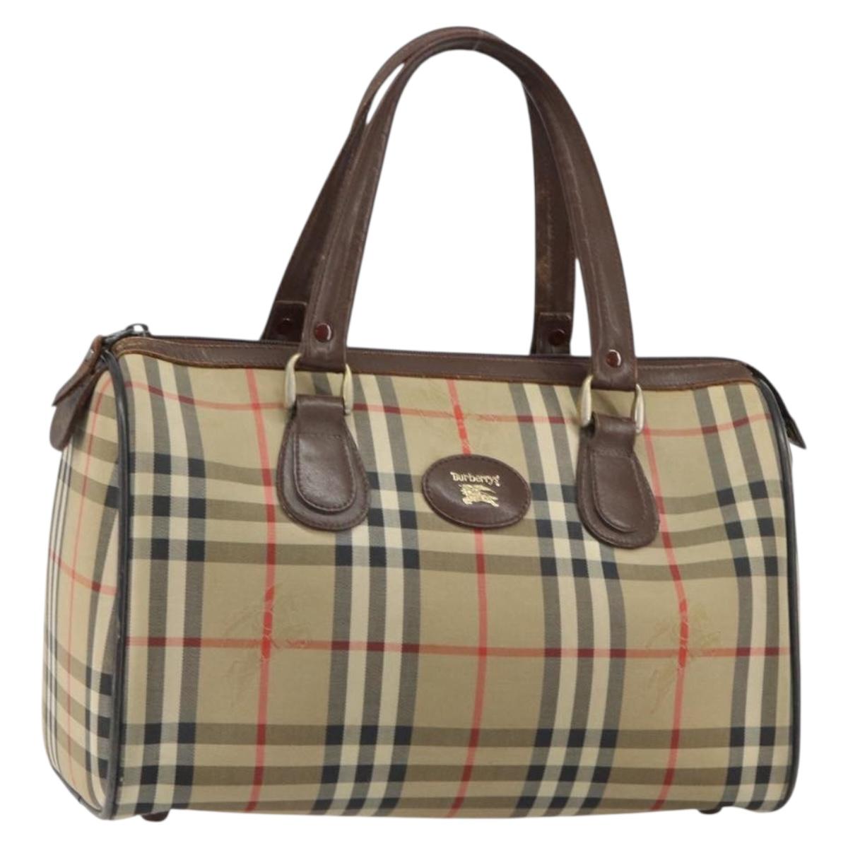 Burberrys Nova Check Boston Bag Canvas Beige Gold Auth ep12106