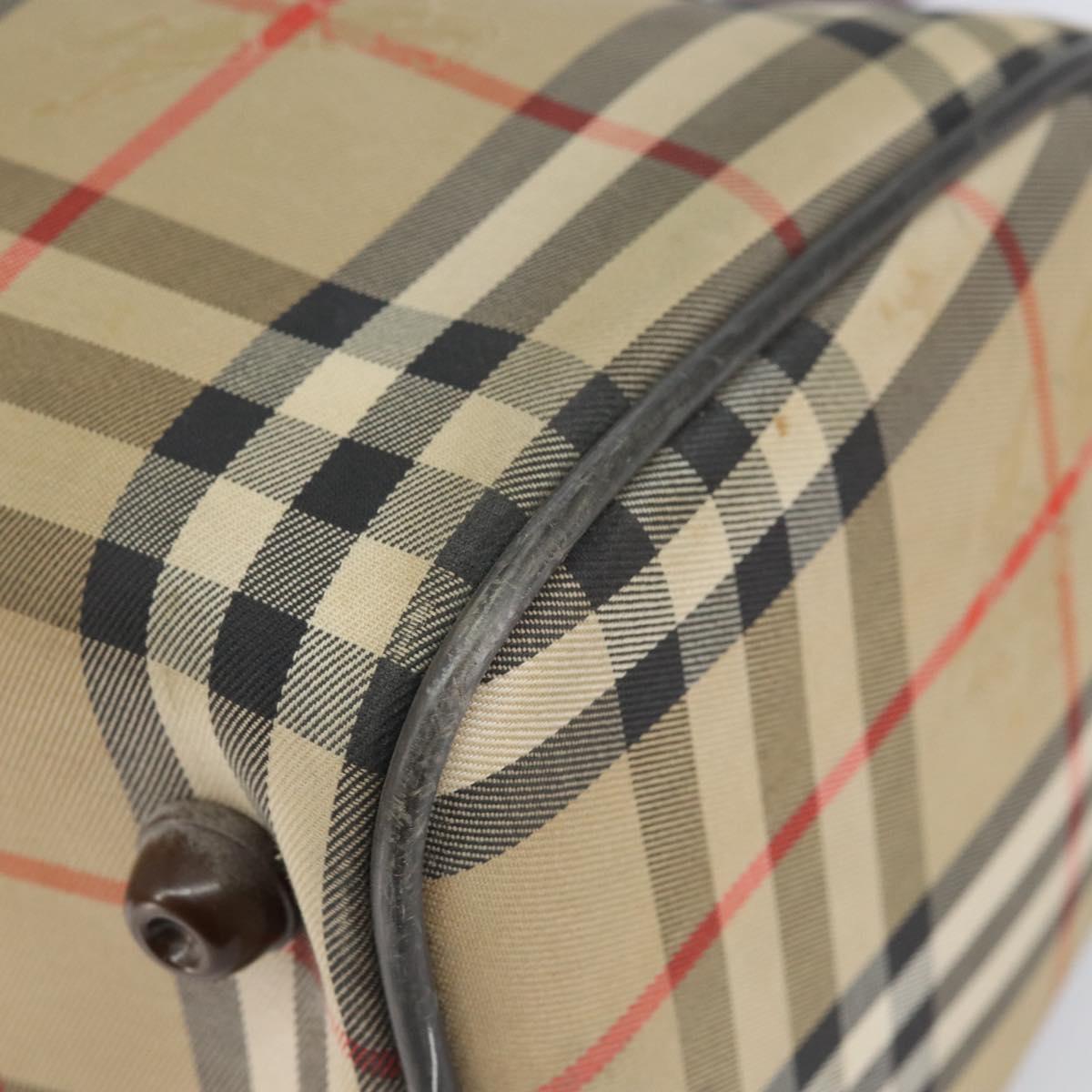 Burberrys Nova Check Boston Bag Canvas Beige Gold Auth ep12106