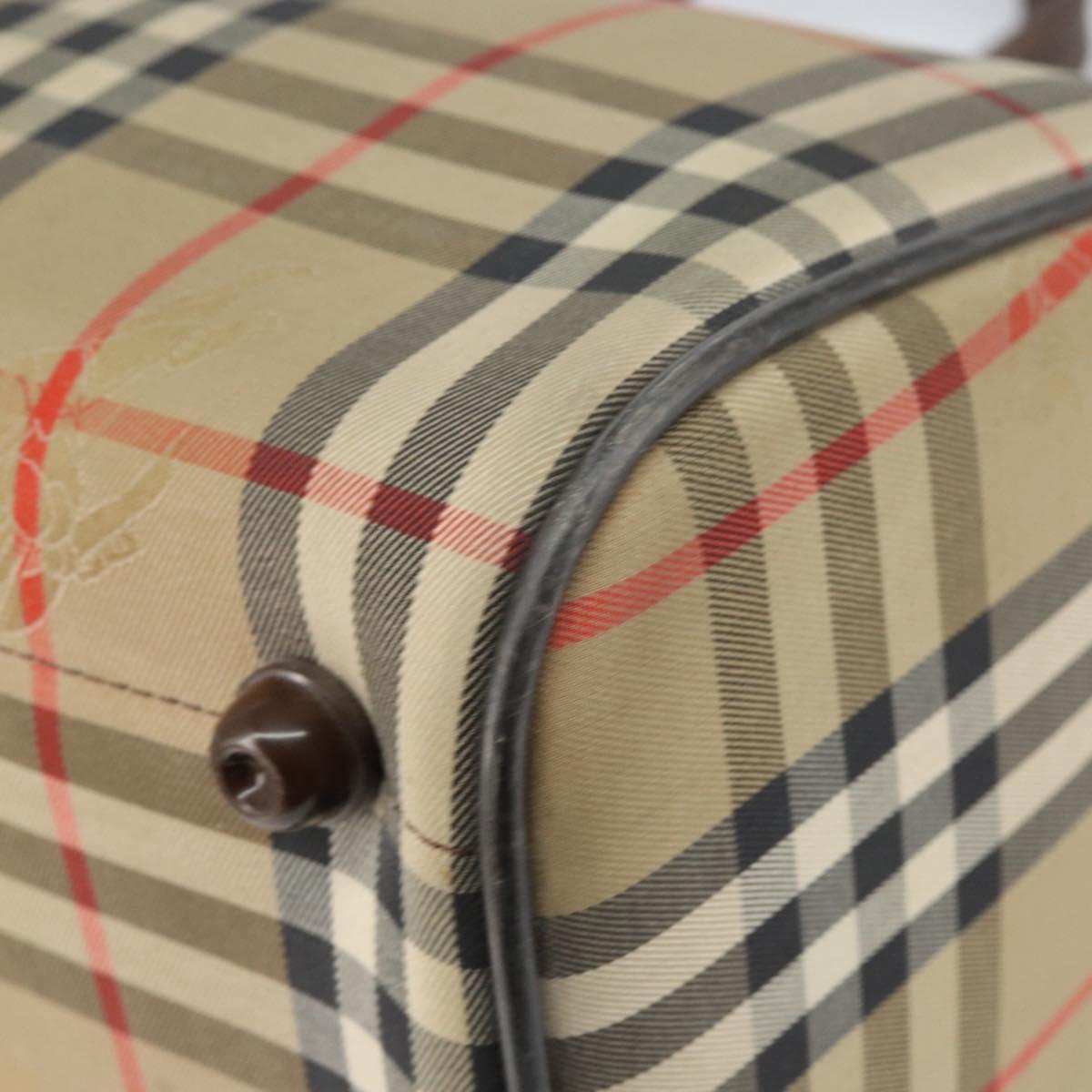 Burberrys Nova Check Boston Bag Canvas Beige Gold Auth ep12106