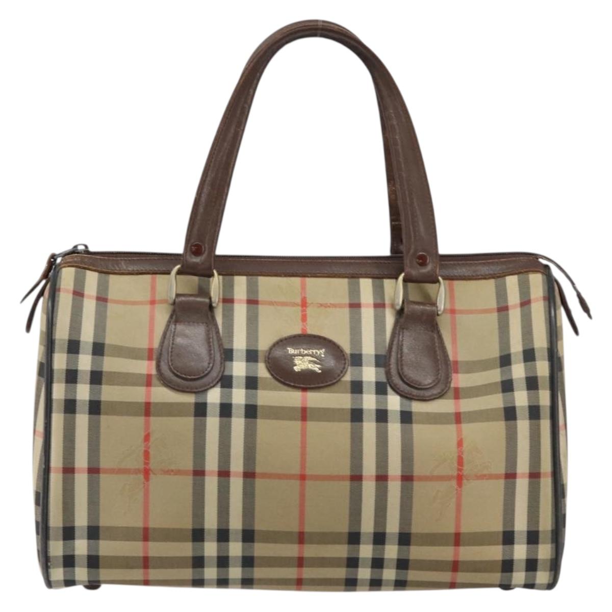 Burberrys Nova Check Boston Bag Canvas Beige Gold Auth ep12106