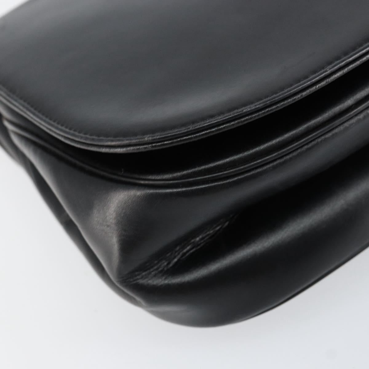 Christian Dior Chain Shoulder Bag Leather Black Gold Auth ep12110